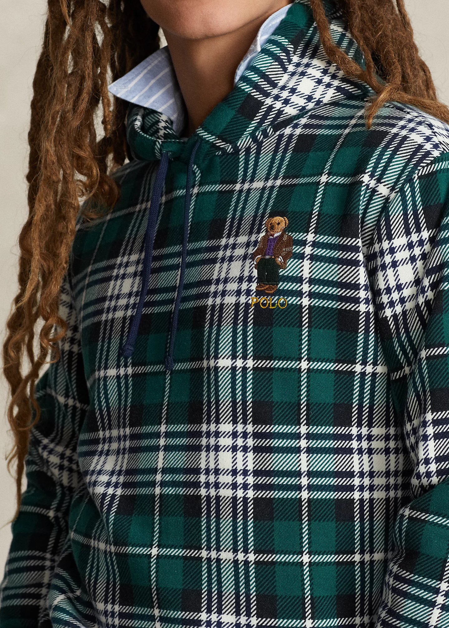 Polo Bear Plaid Fleece Hoodie