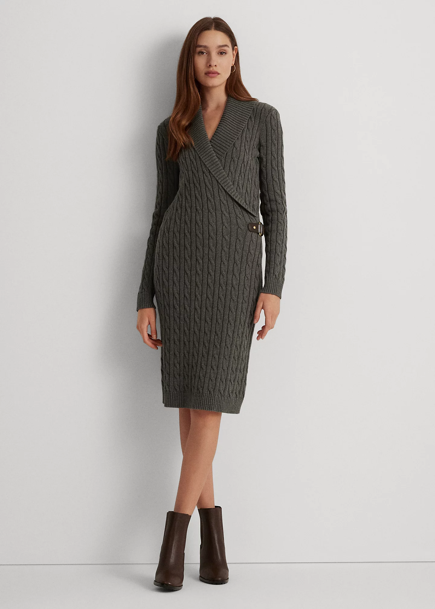 Cable-Knit Buckle-Trim Sweater Dress