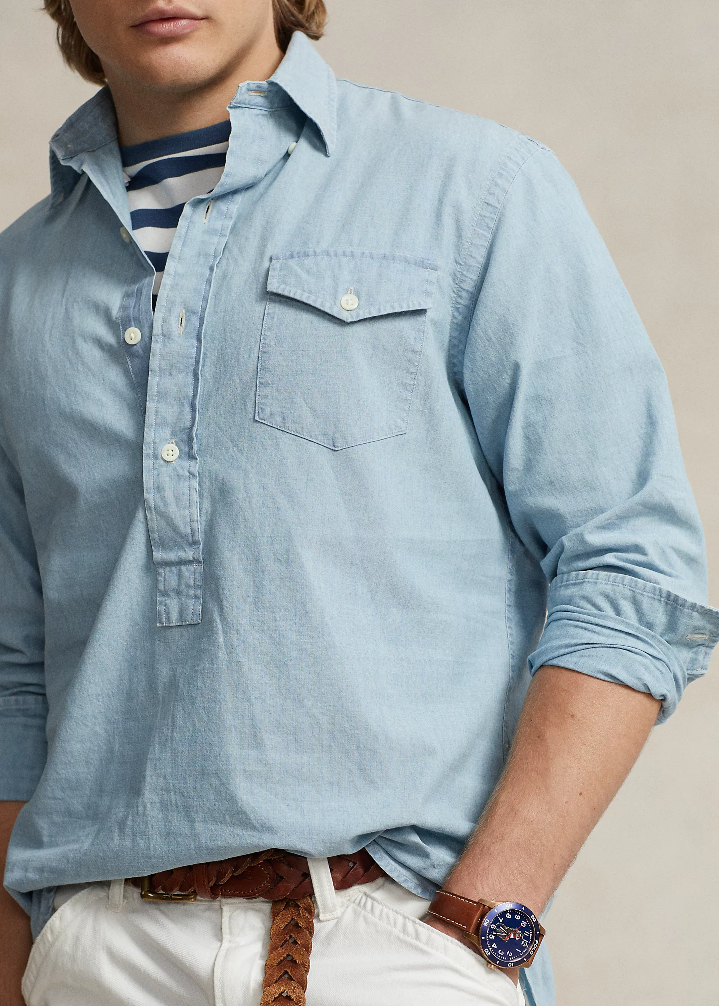 Classic Fit Chambray Popover Shirt