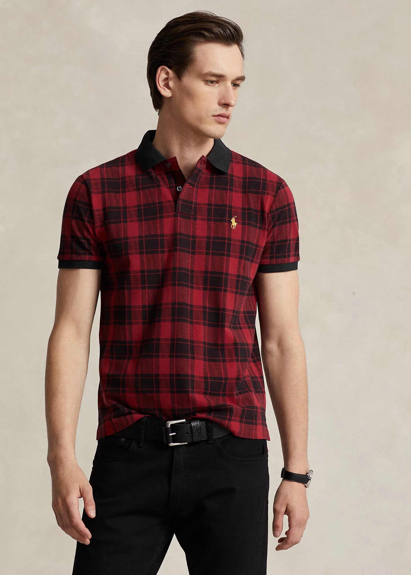 Custom Slim Fit Plaid Mesh Polo Shirt