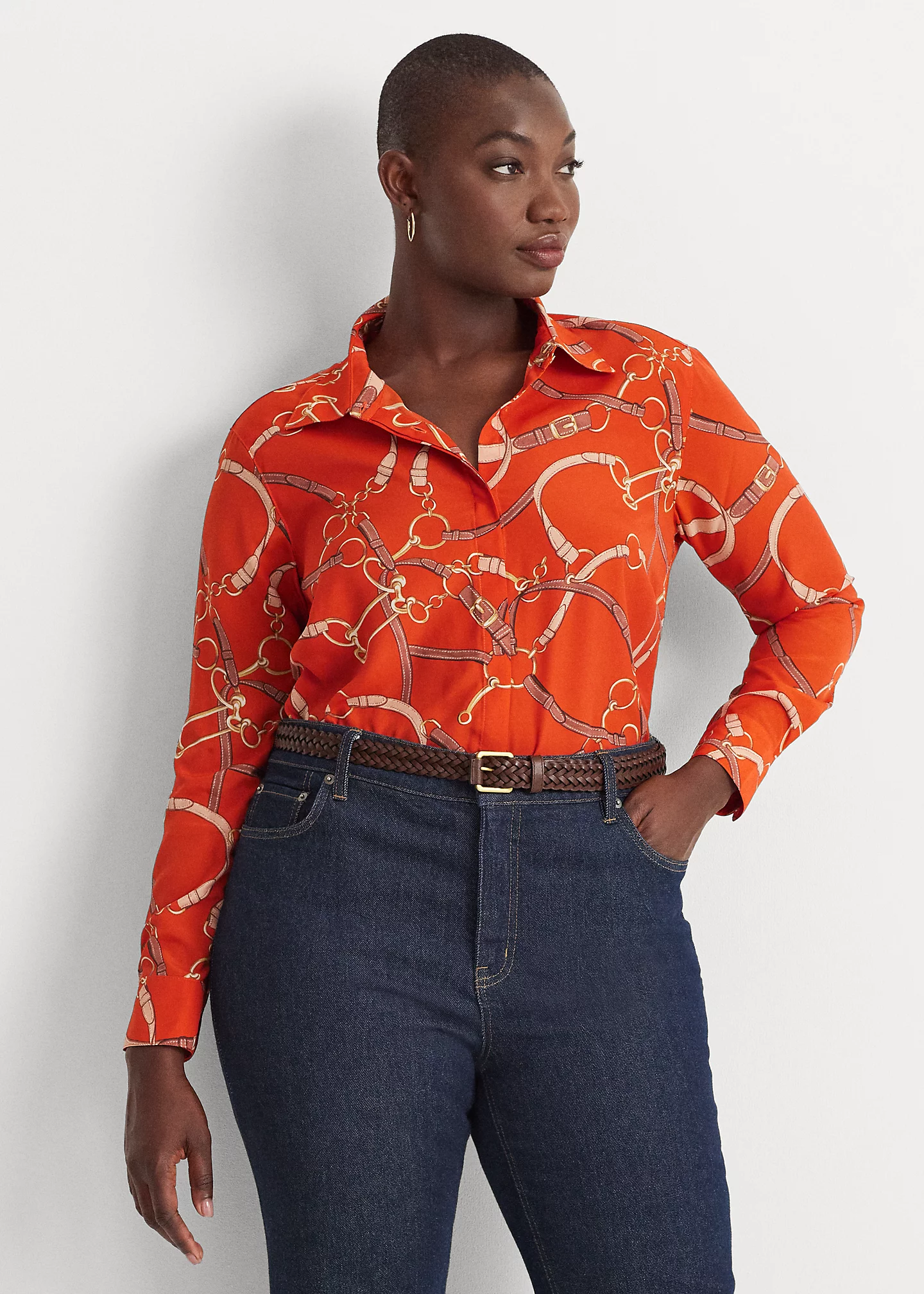 Belting-Print Crepe Shirt