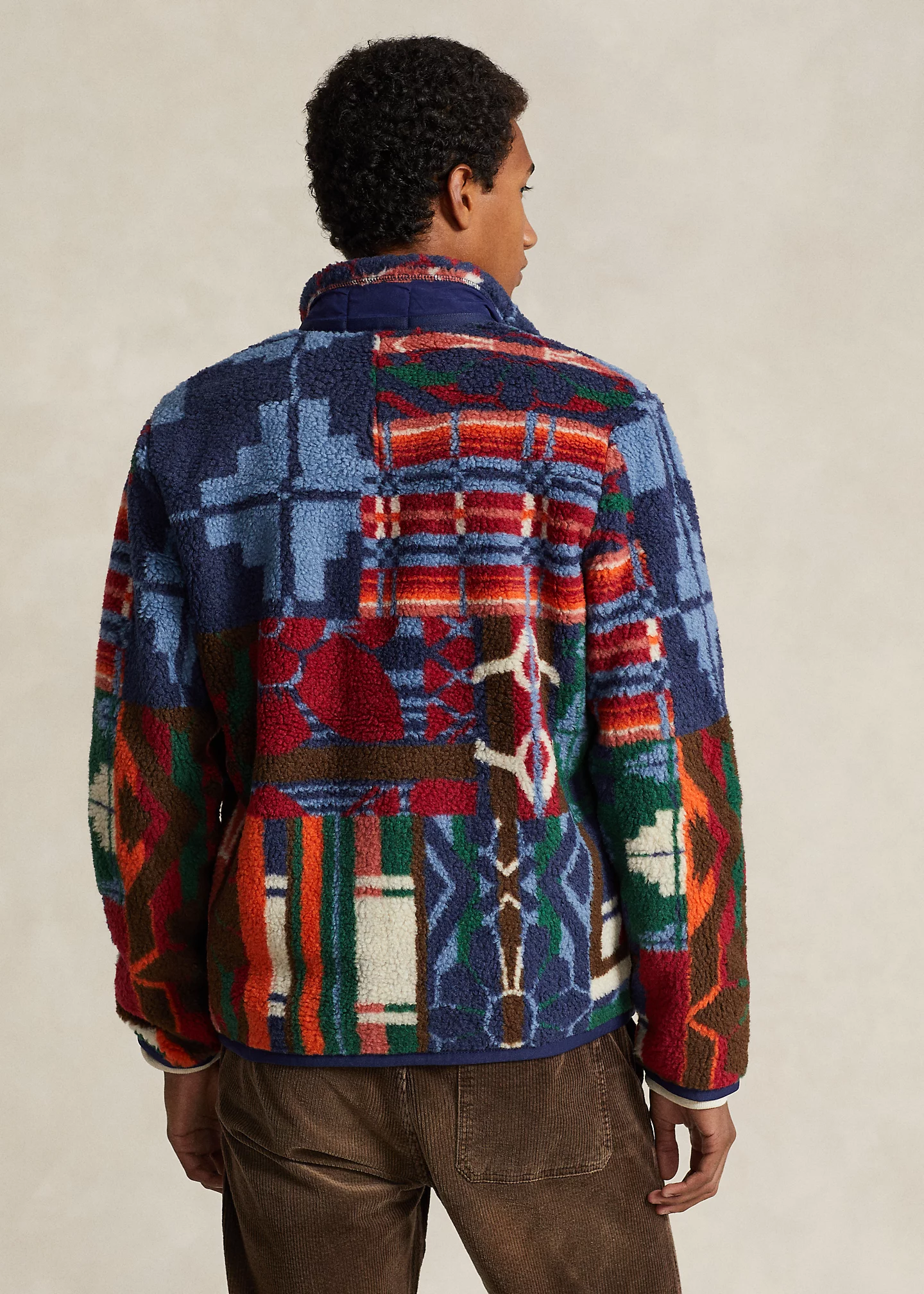Patchwork-Print Pile Fleece Jacket
