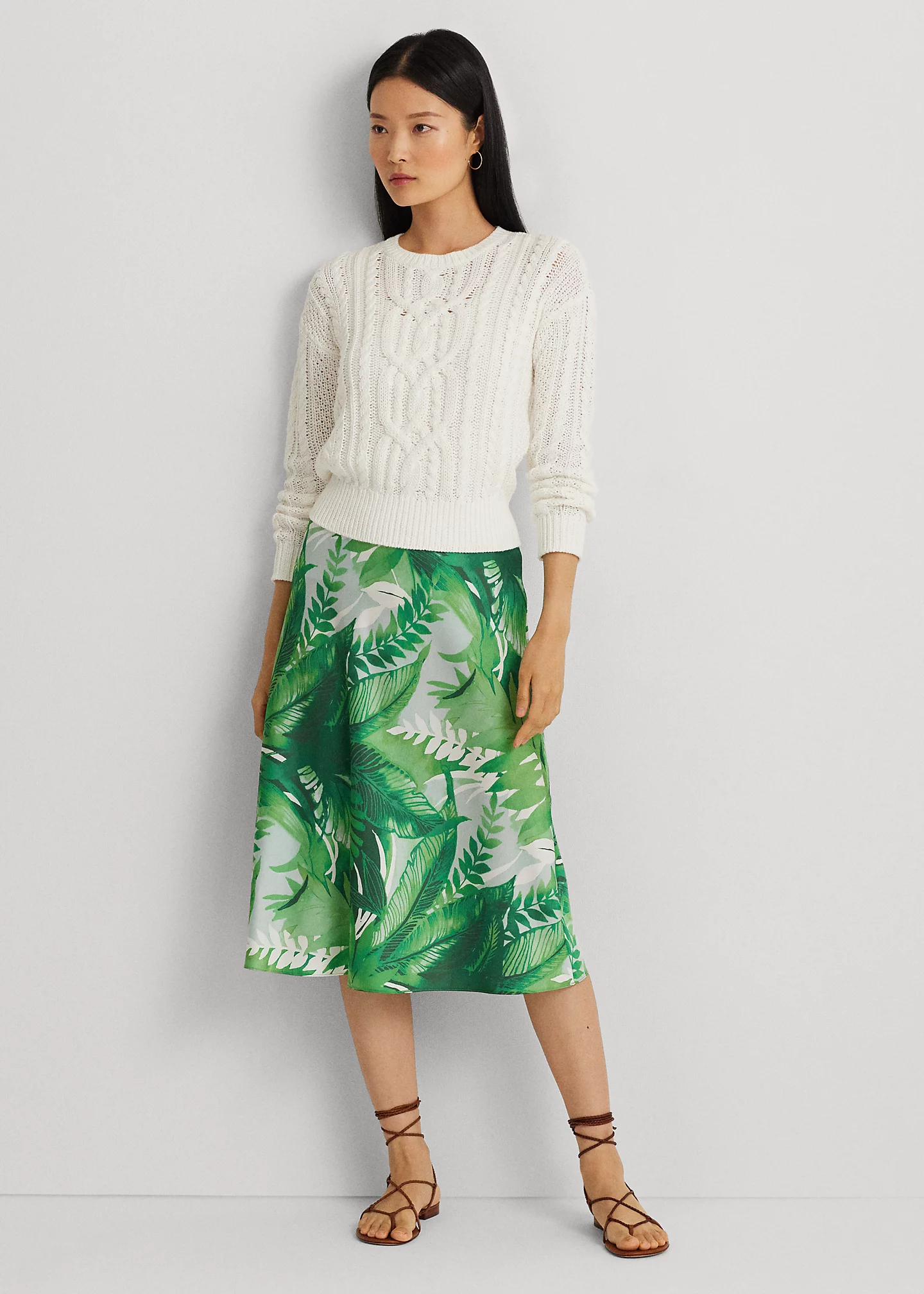 Cable-Knit Cotton Crewneck Sweater