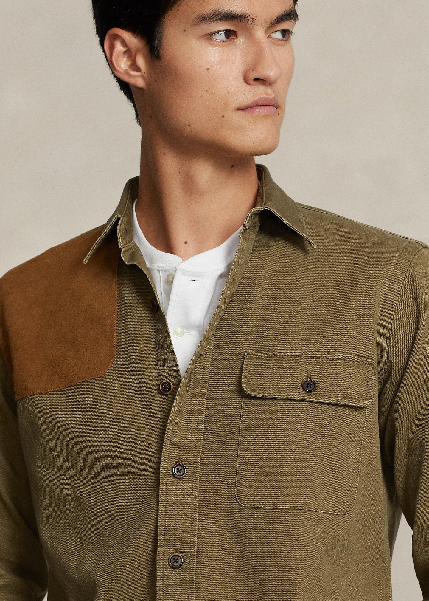 Custom Fit Suede-Patch Chino Shirt