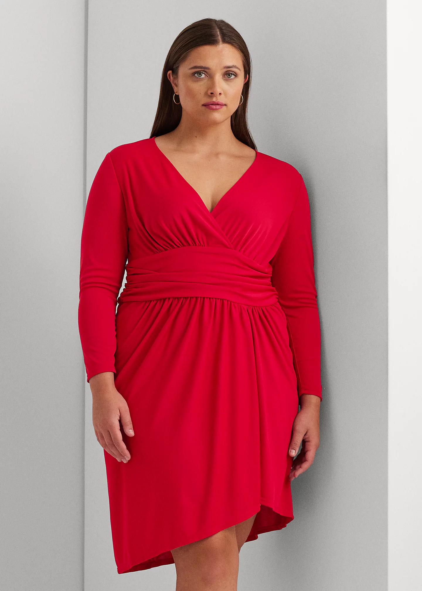 Ruched Stretch Jersey Surplice Dress