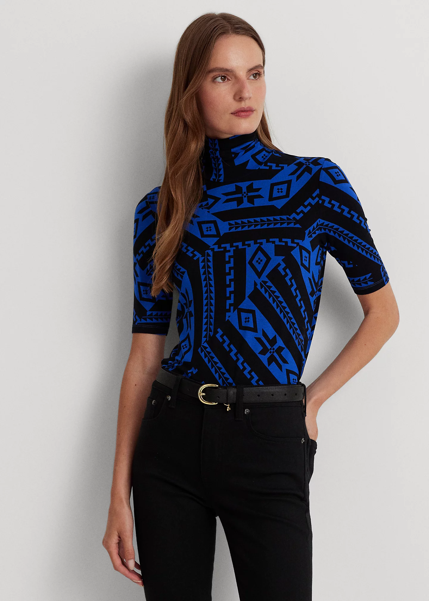 Fair Isle Stretch Jersey Turtleneck