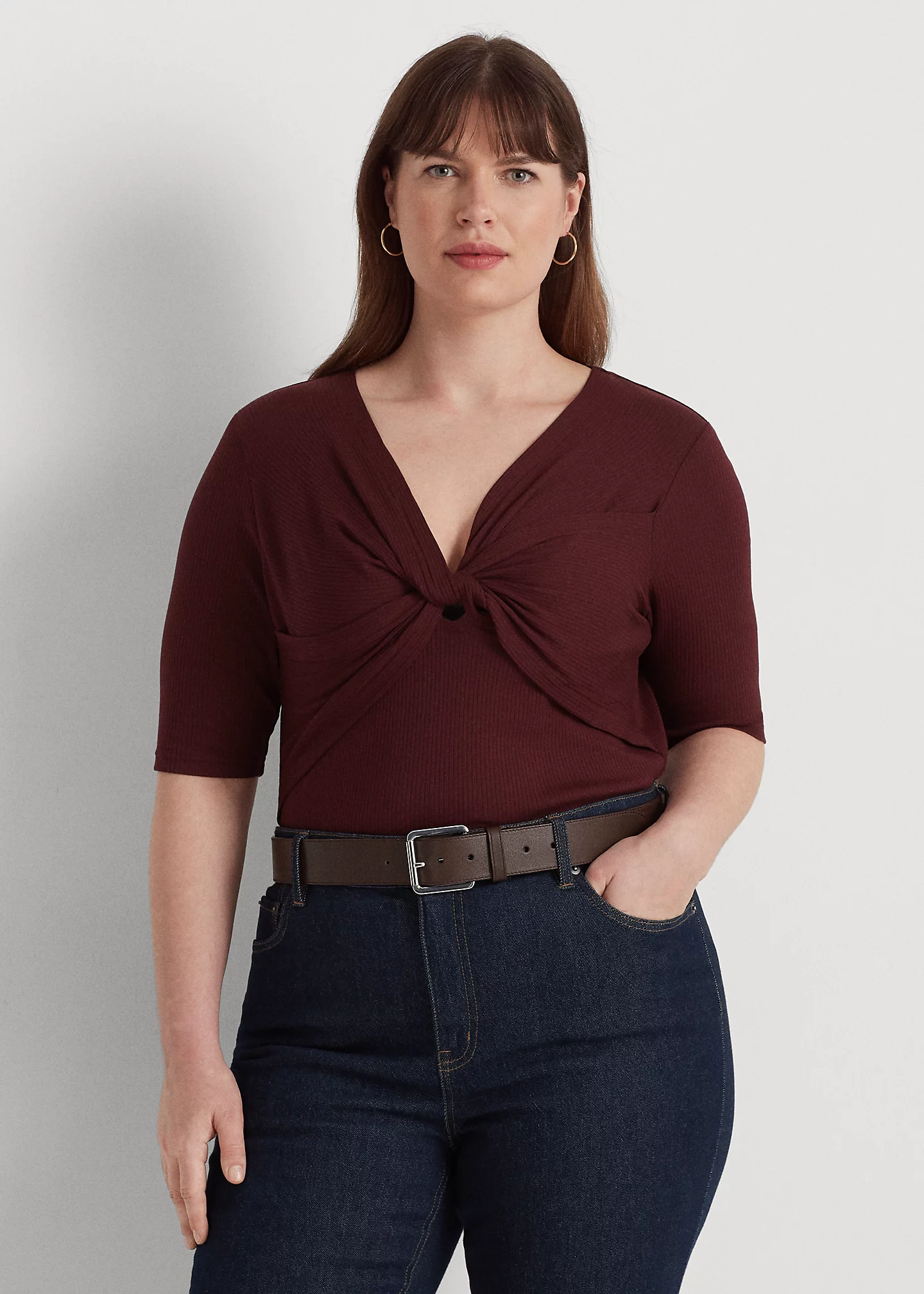 Twist-Front Rib-Knit Cotton-Blend Tee