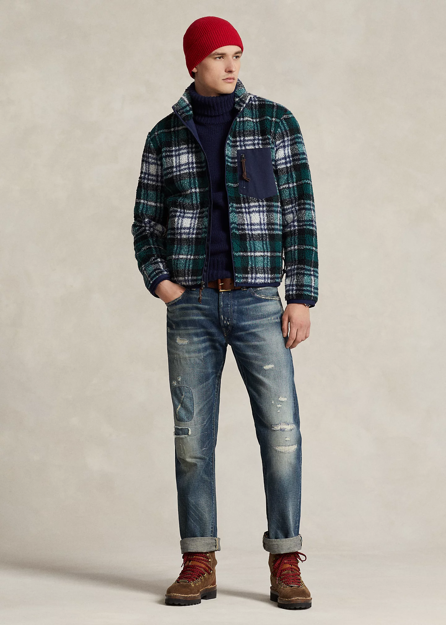 Plaid Pile Fleece Jacquard Jacket