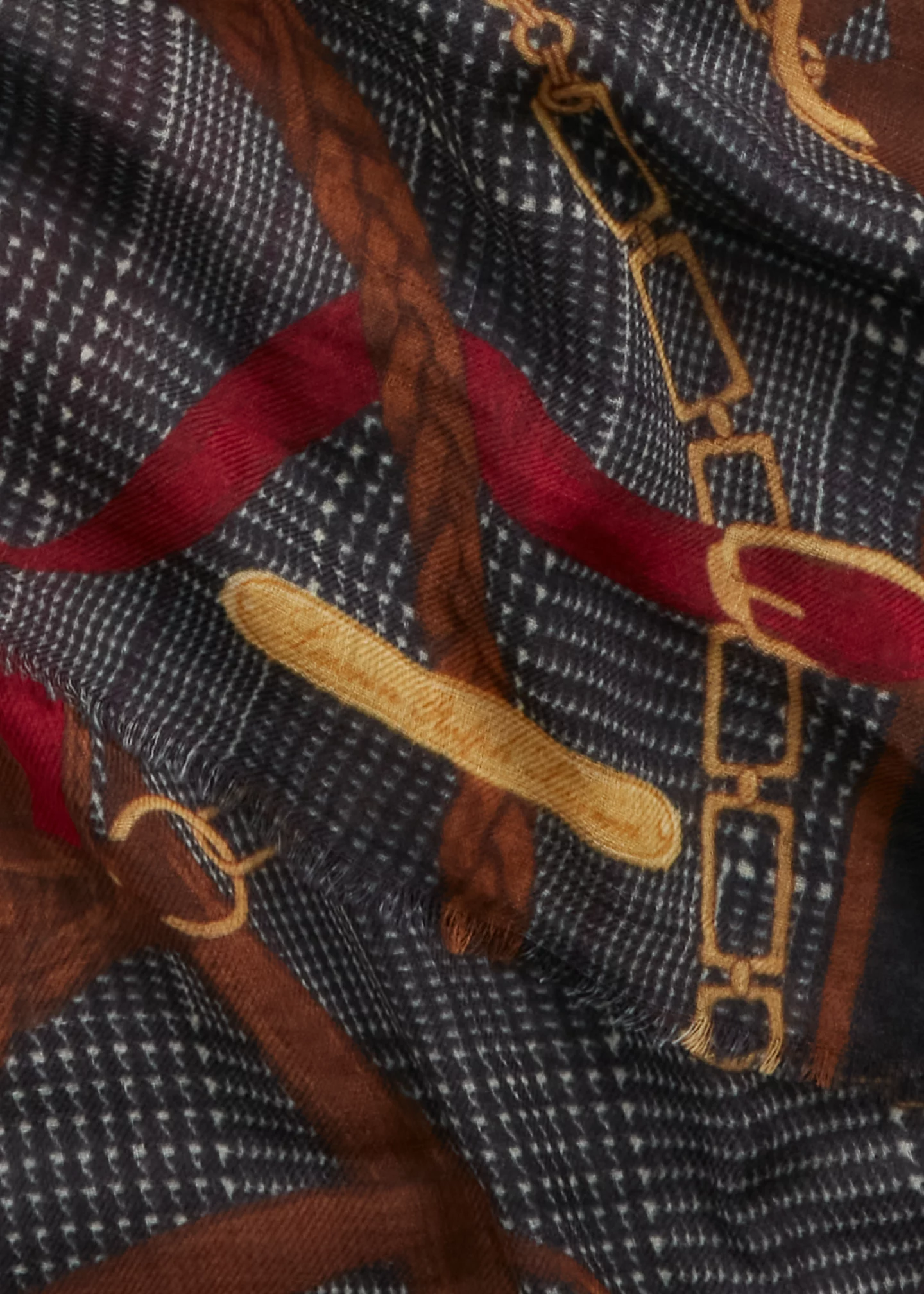 Nicole Belting-Motif & Plaid Wool Scarf