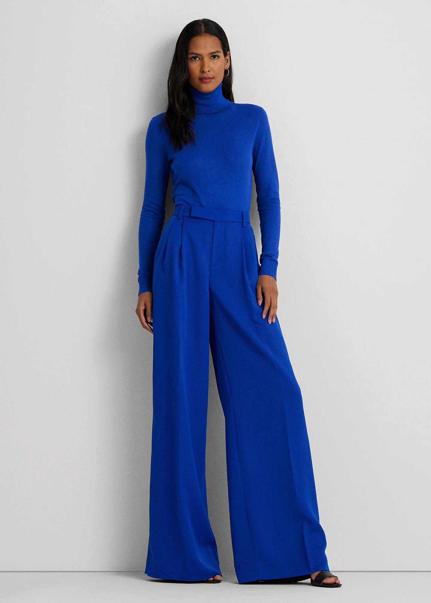 Pleated Satin Crepe Wide-Leg Pant