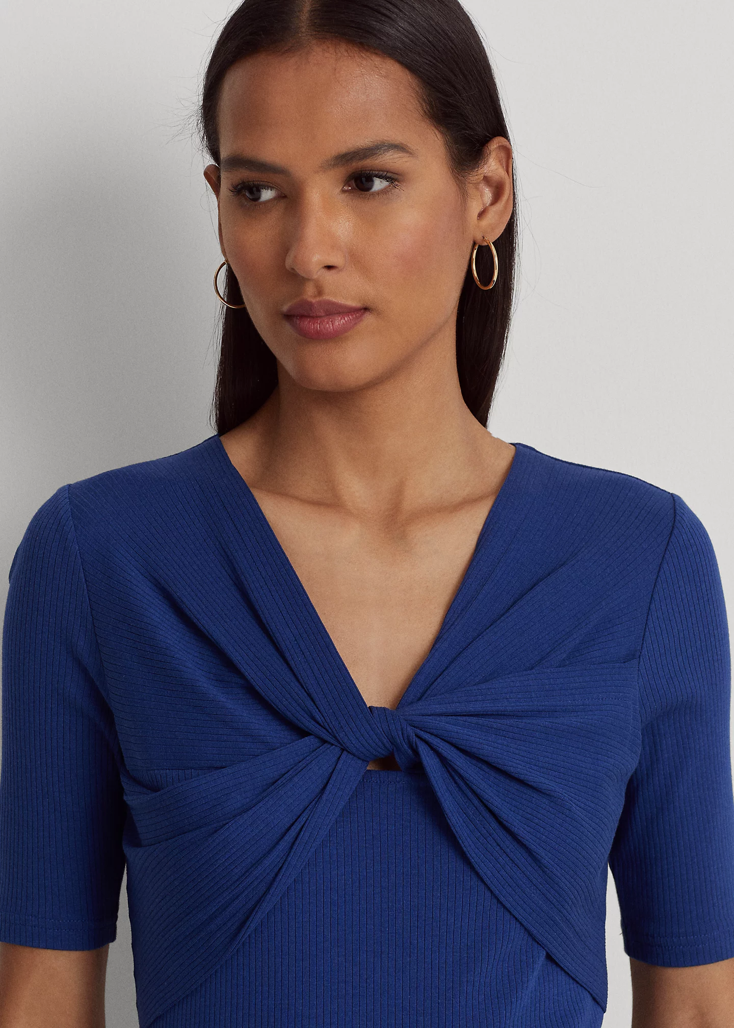 Twist-Front Rib-Knit Cotton-Blend Tee