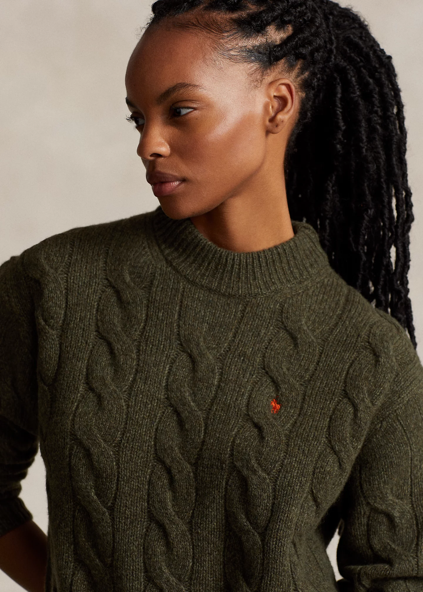 Cable Wool-Cashmere Mockneck Sweater