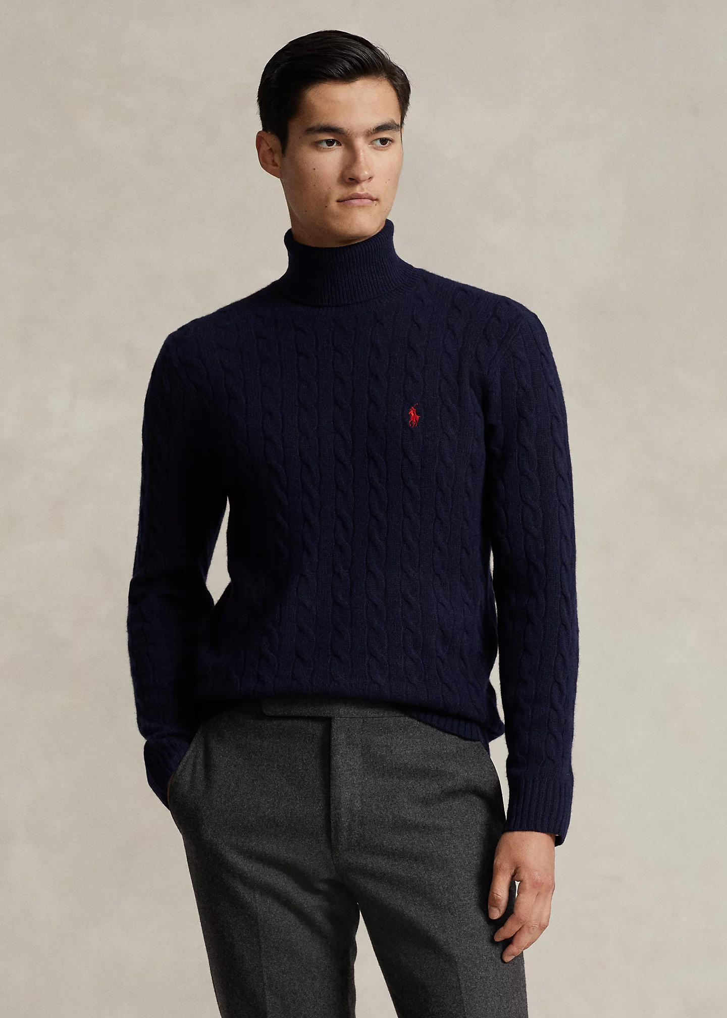 Cable Wool-Cashmere Turtleneck Sweater
