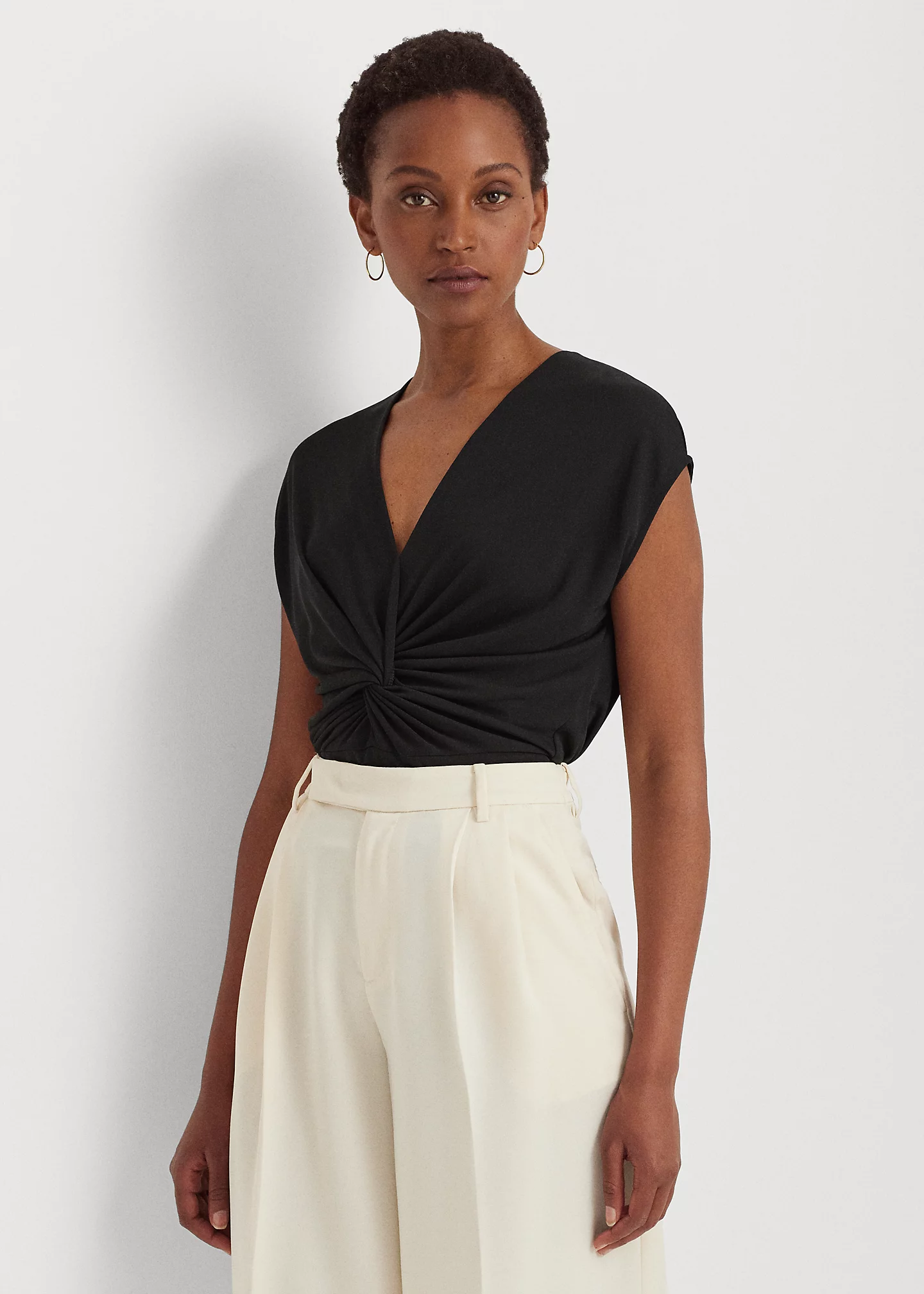 Twist-Front Jersey Cap-Sleeve Tee