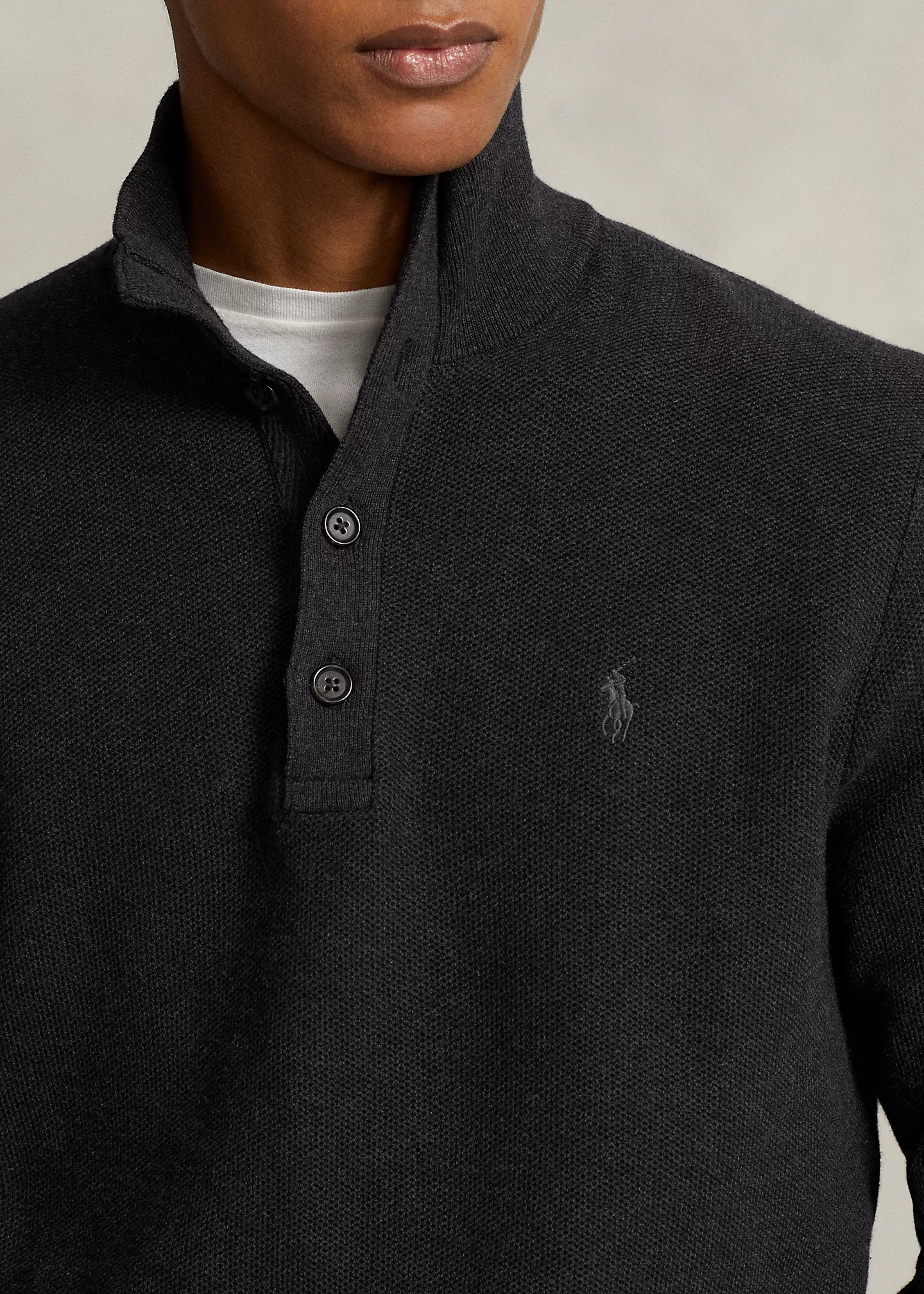 Mesh-Knit Cotton Mockneck Sweater