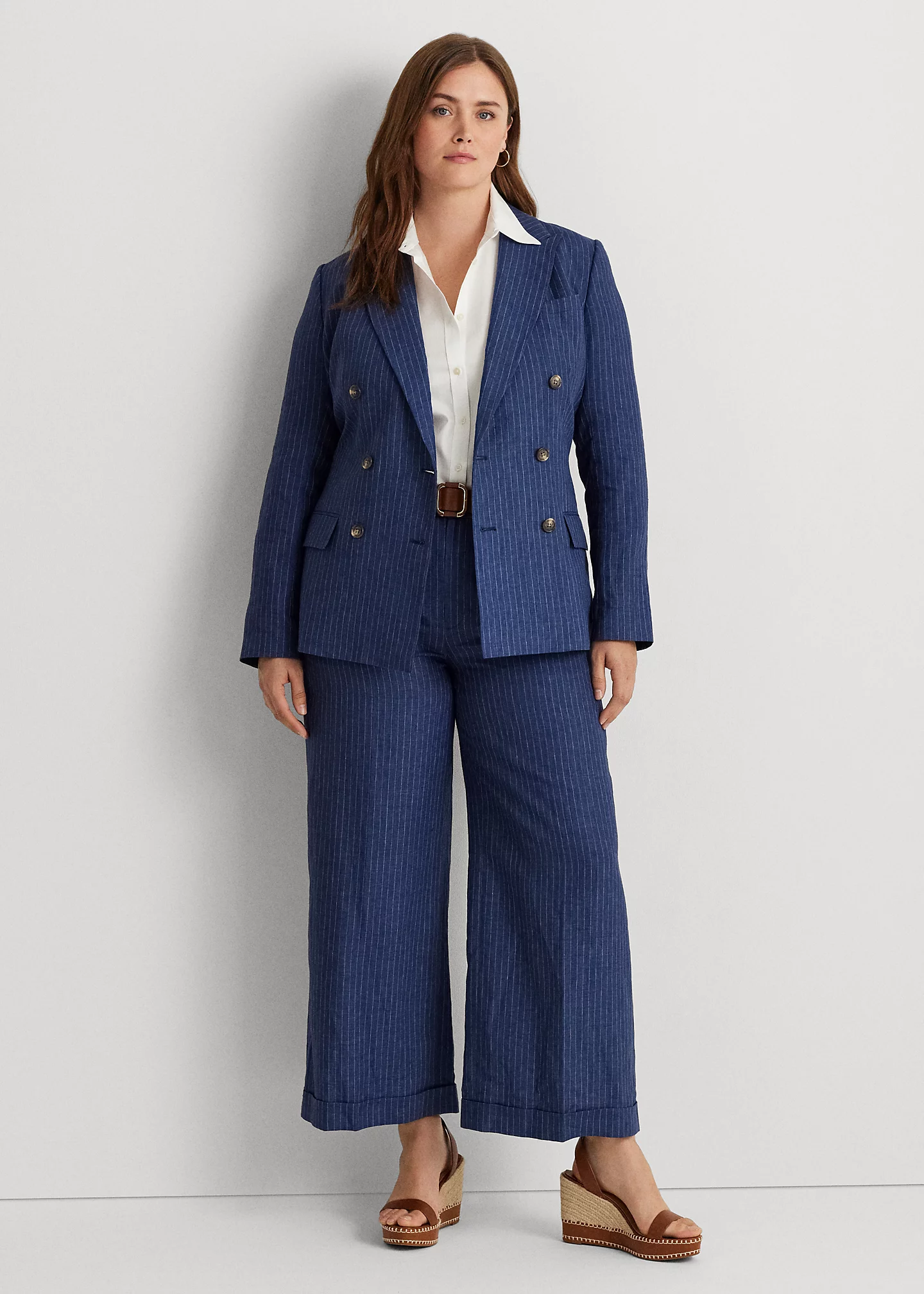 Pinstripe Double-Breasted Linen Blazer