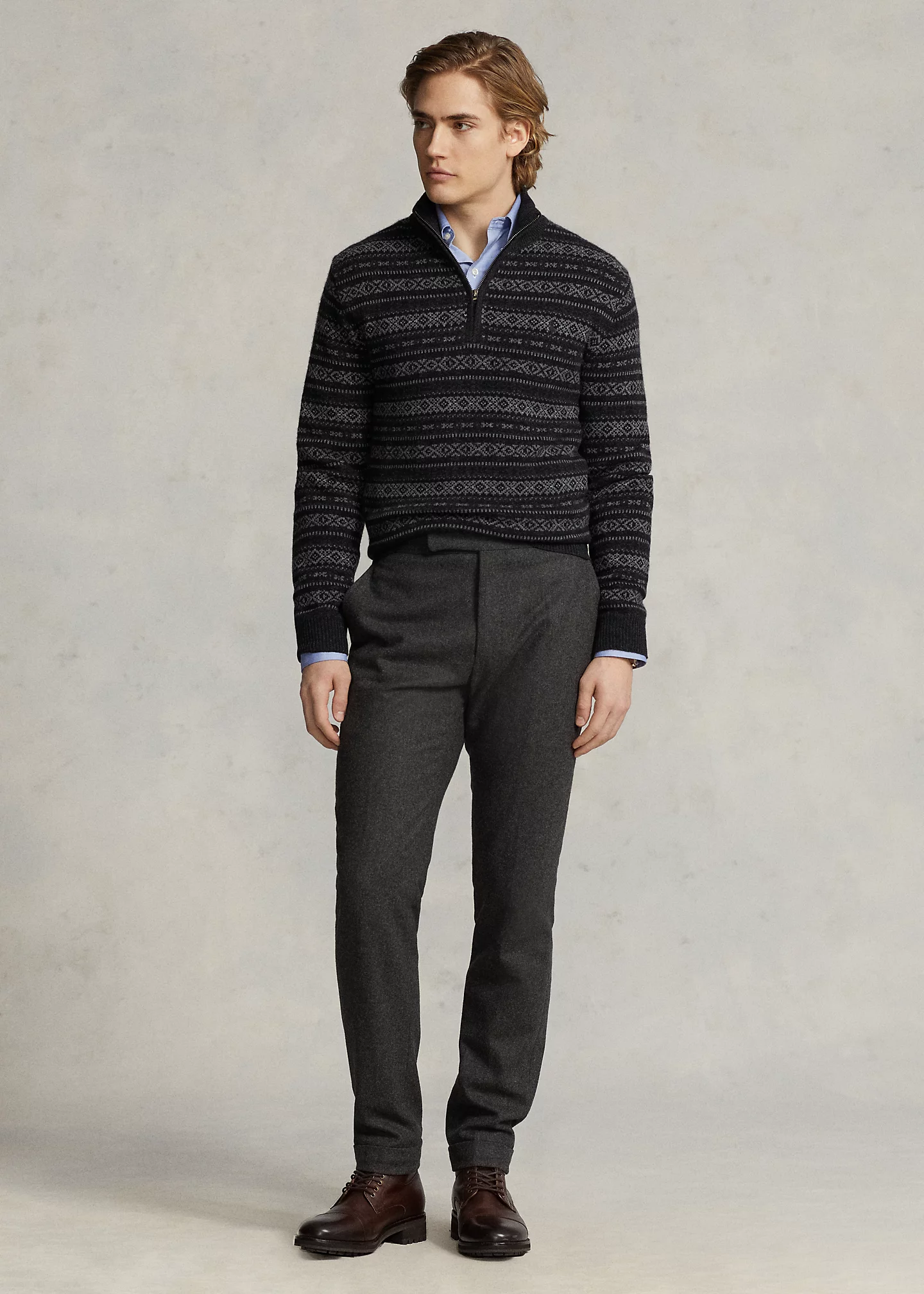 Fair Isle Wool Quarter-Zip Sweater