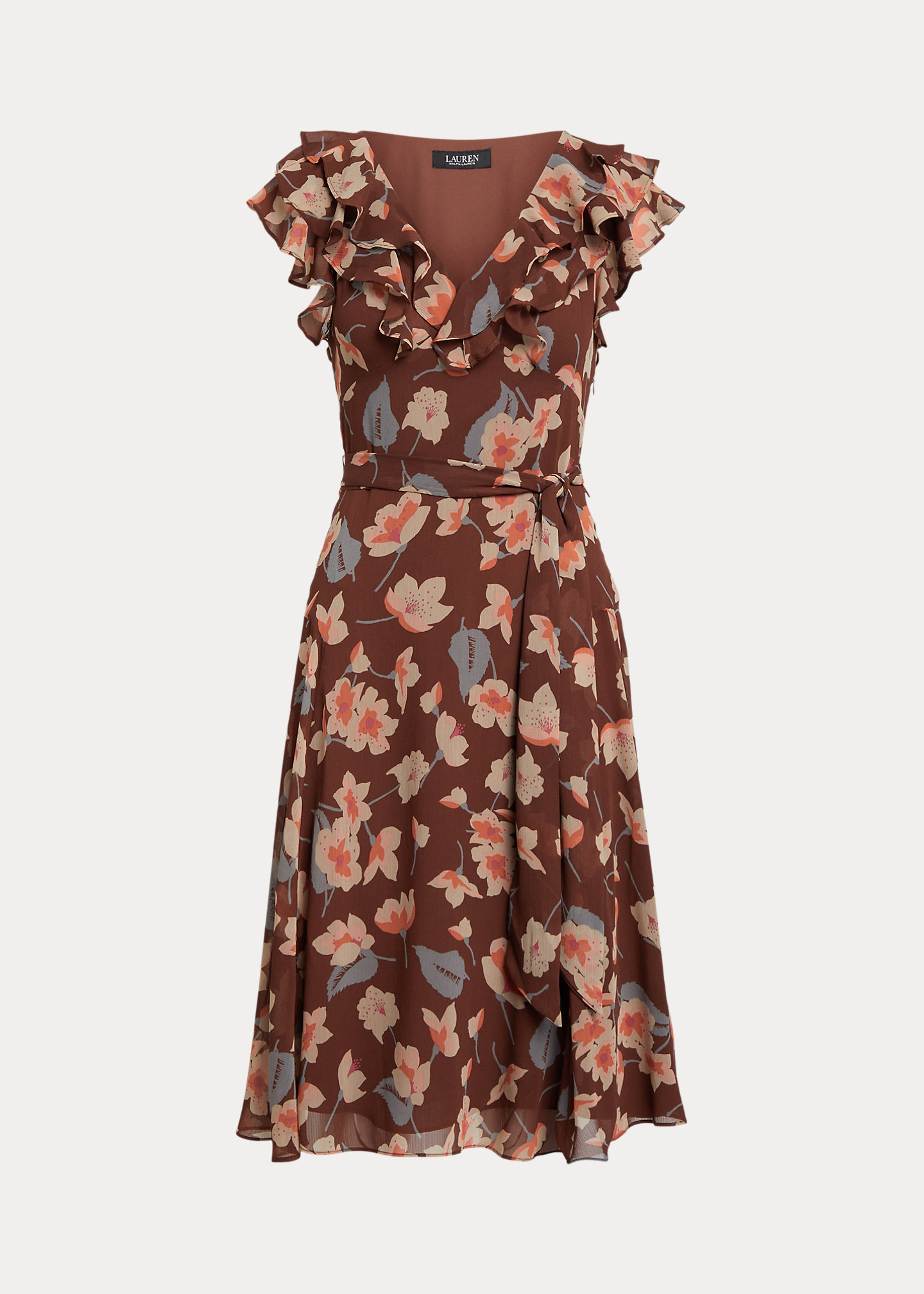 Floral Ruffle-Trim Georgette Dress