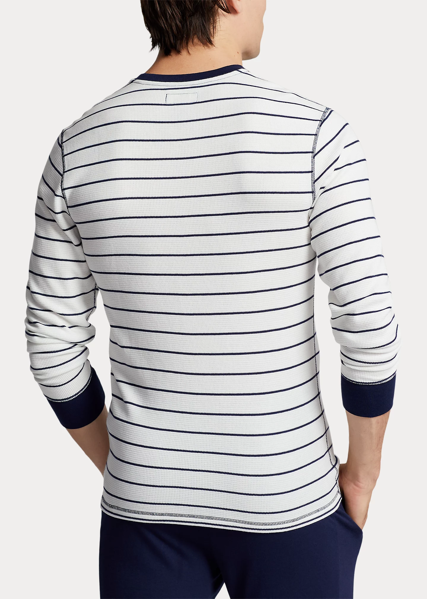 Striped Waffle-Knit Crewneck Sleep Shirt
