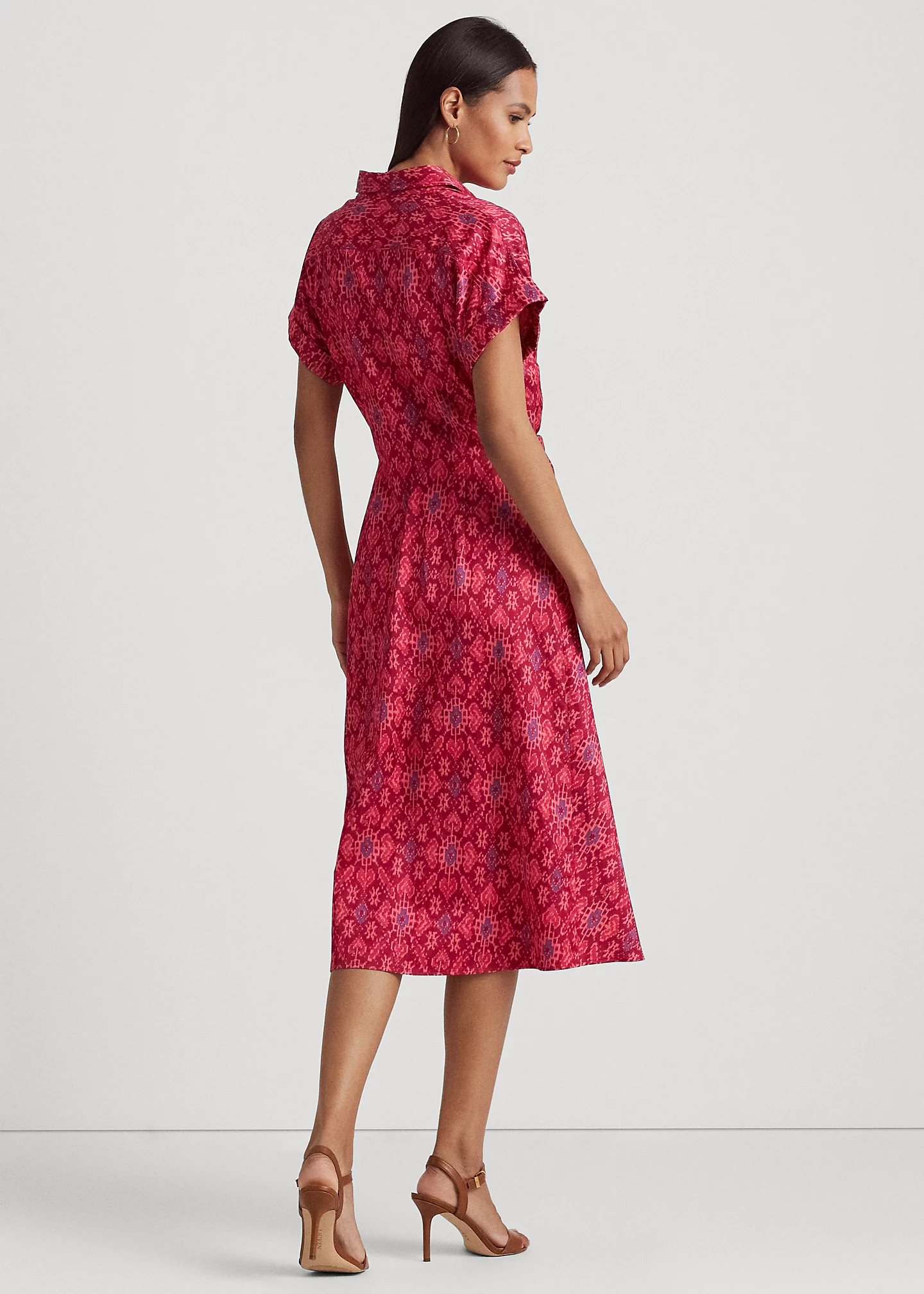 Geo-Print Shantung Tie-Waist Dress