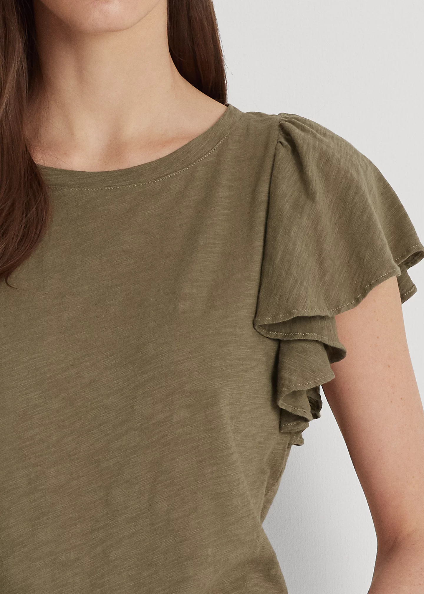 Slub Jersey Ruffle-Sleeve Tee