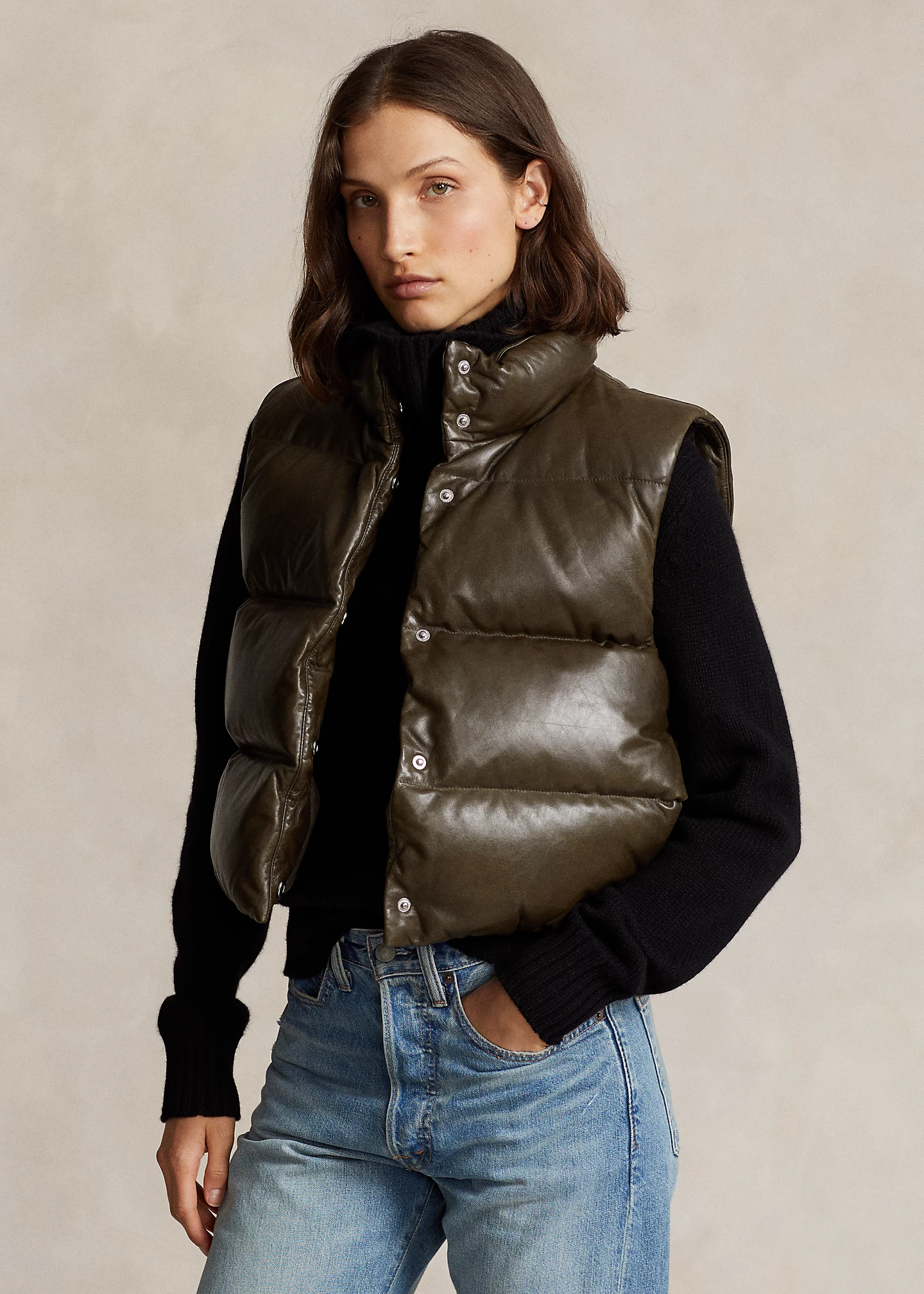 Quilted Leather Down Vest
