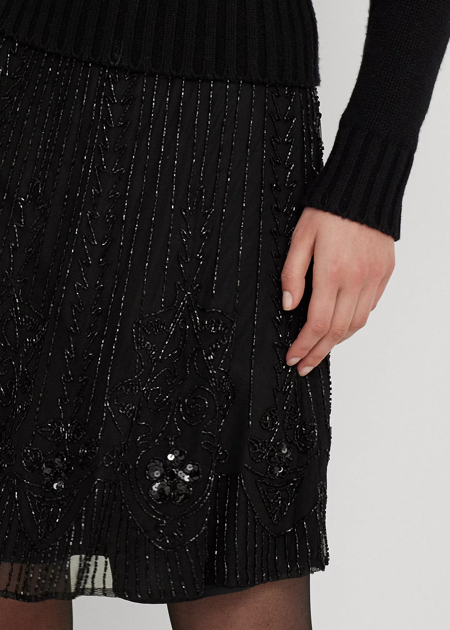 Beaded Mesh A-line Skirt