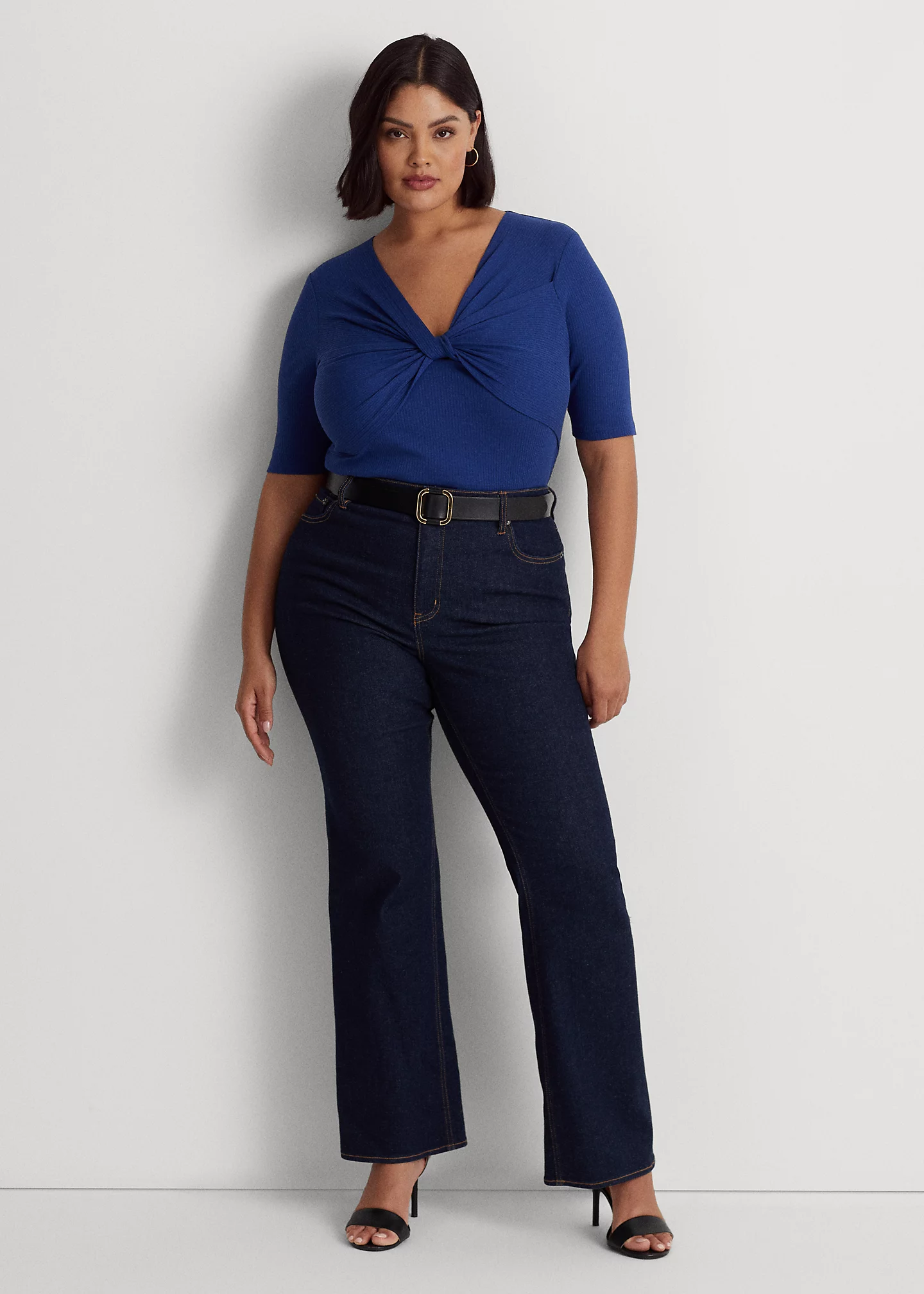 Twist-Front Rib-Knit Cotton-Blend Tee