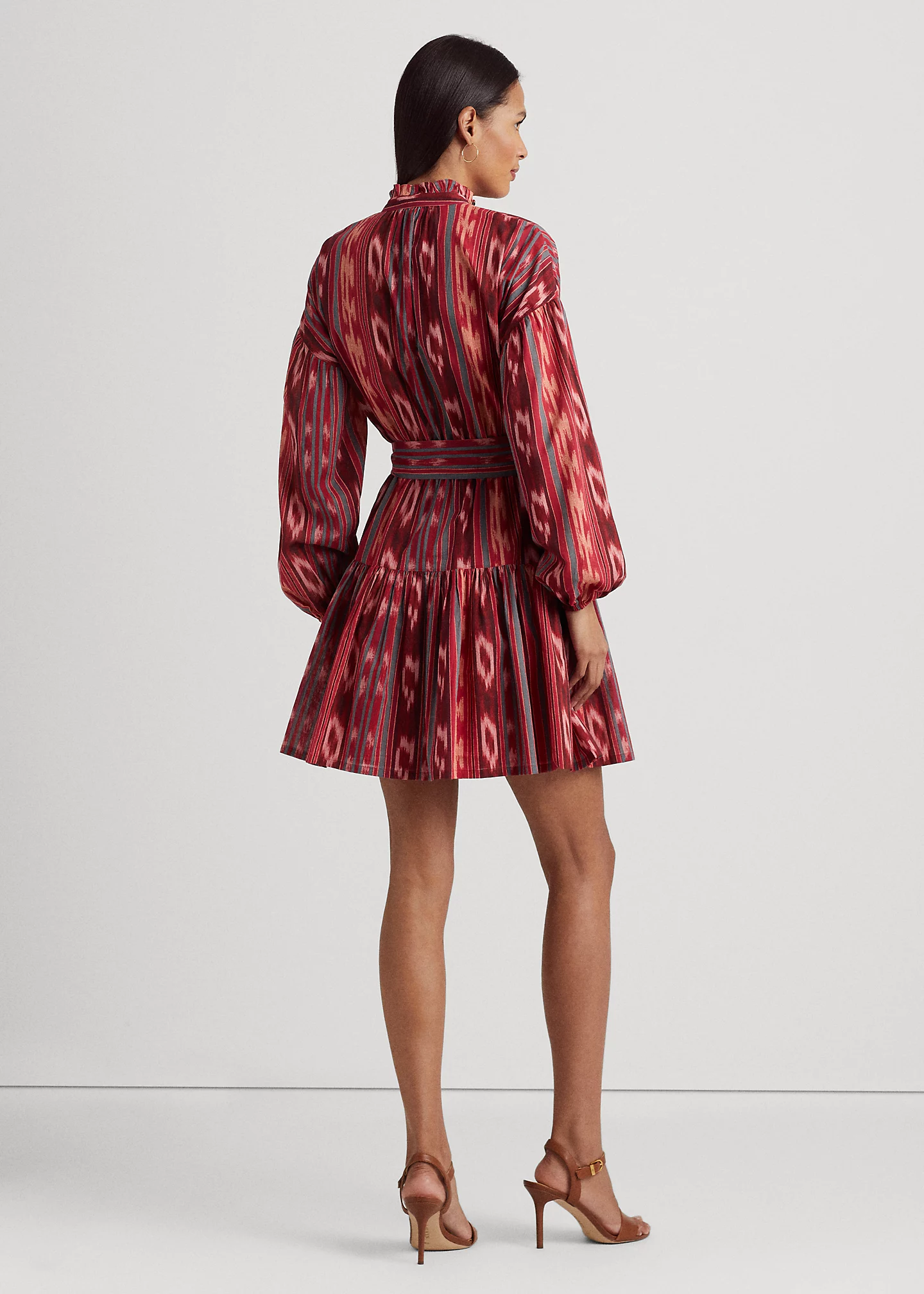 Geo-Stripe Belted Cotton Voile Dress