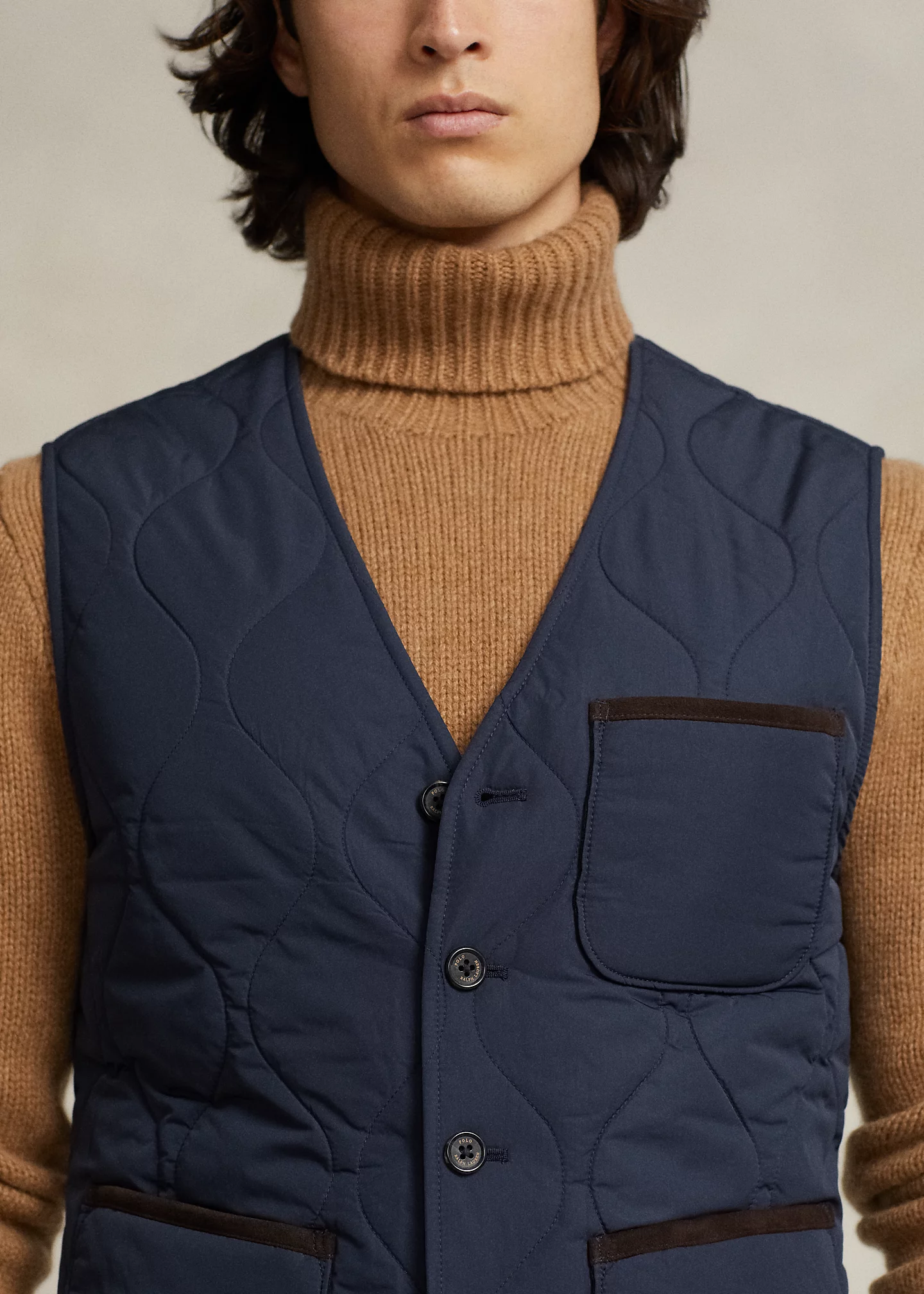 Suede-Trim Quilted Vest