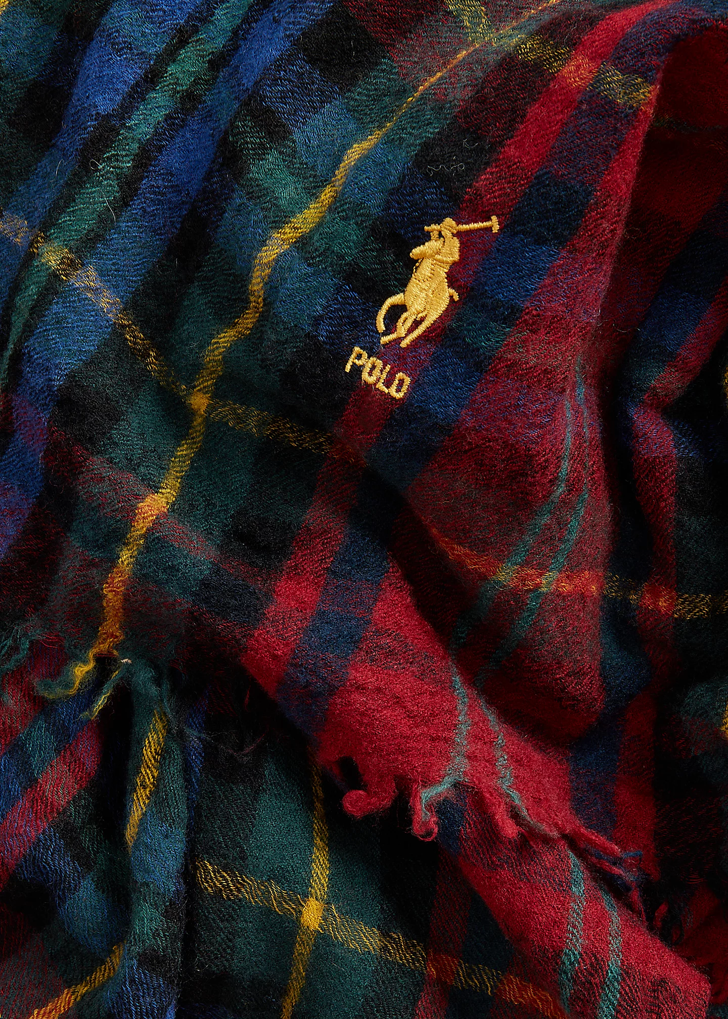 Plaid Crinkled Wool Scarf