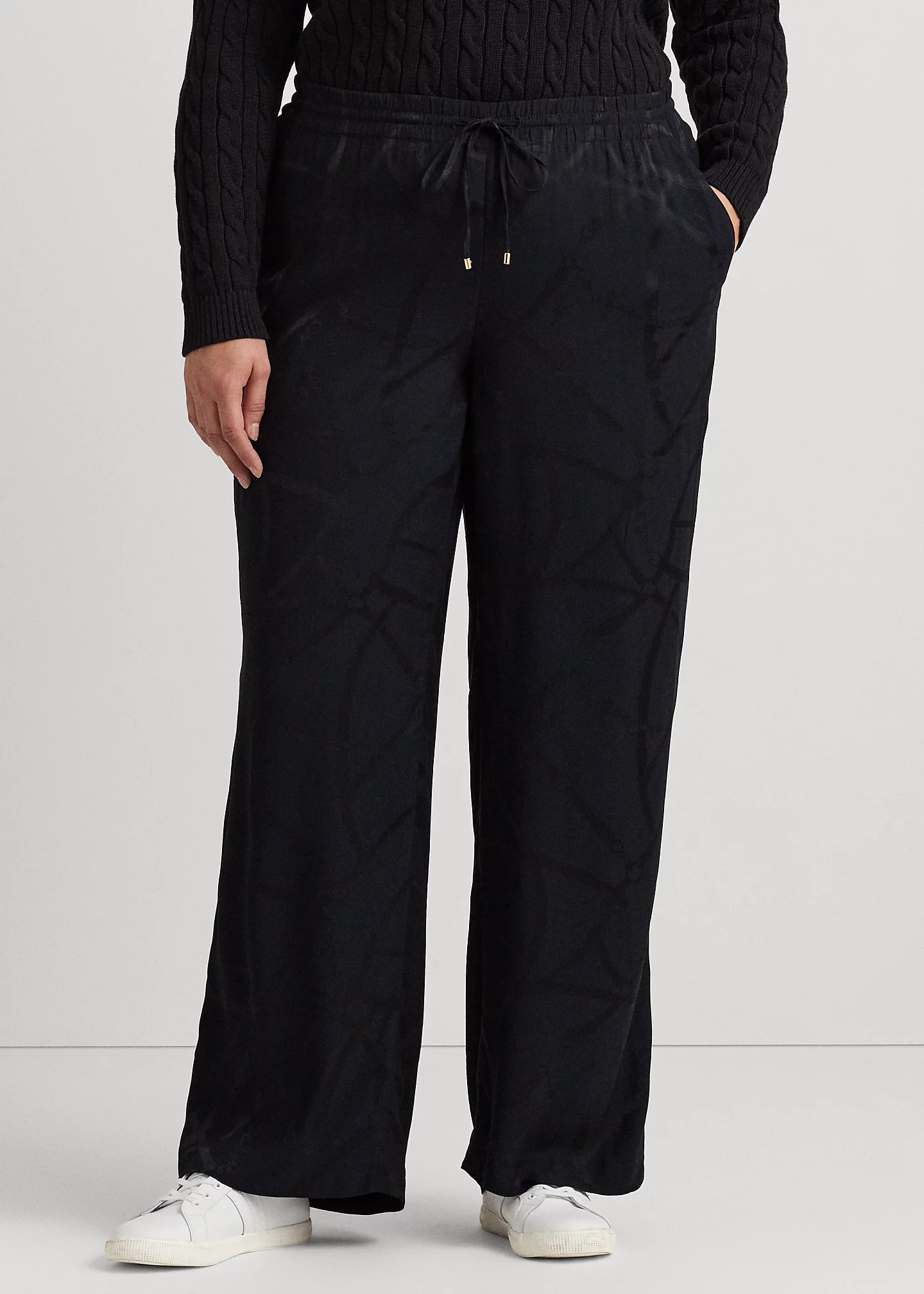Belting-Motif Jacquard Wide-Leg Pant