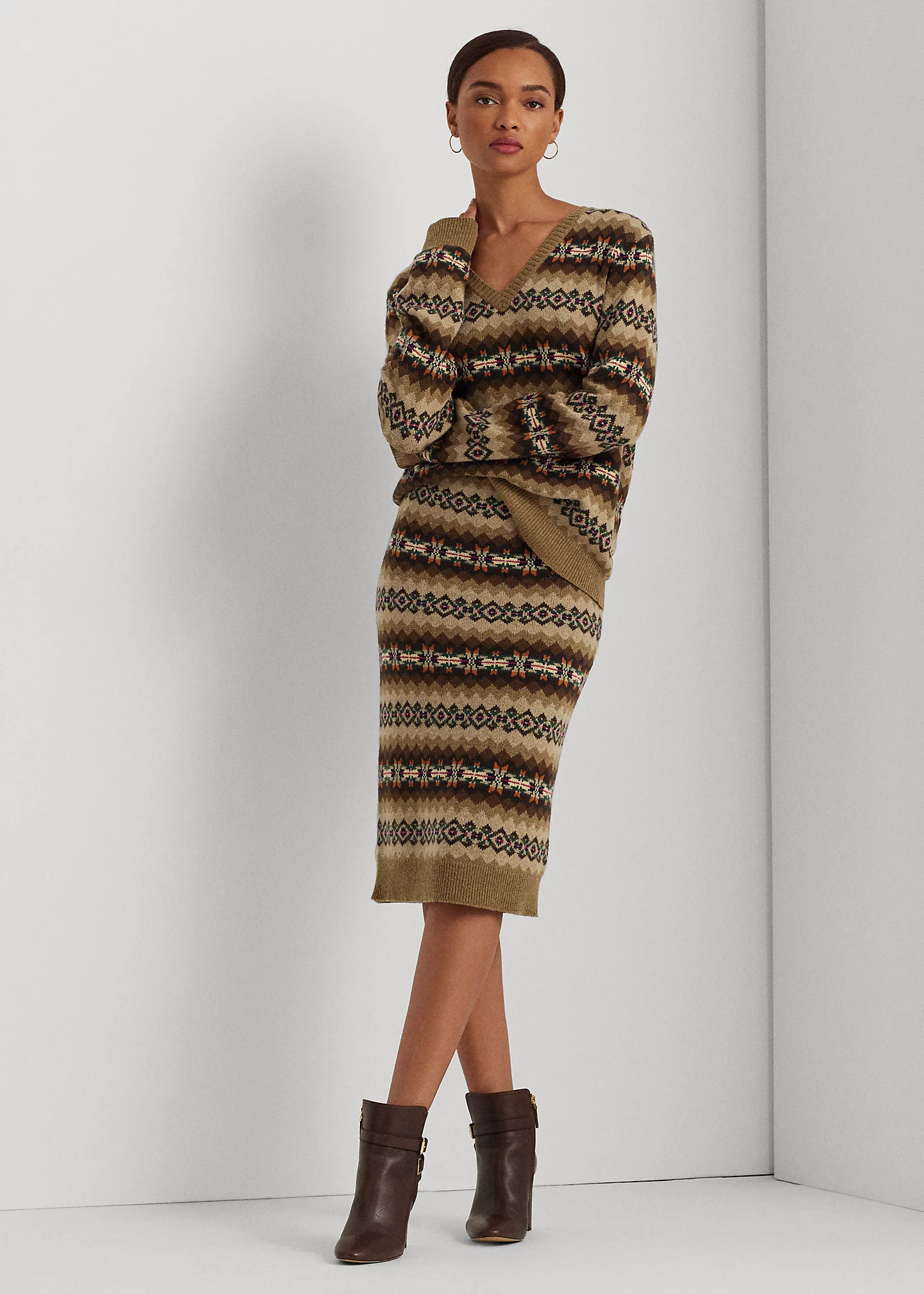 Fair Isle Wool-Blend Knit Pencil Skirt