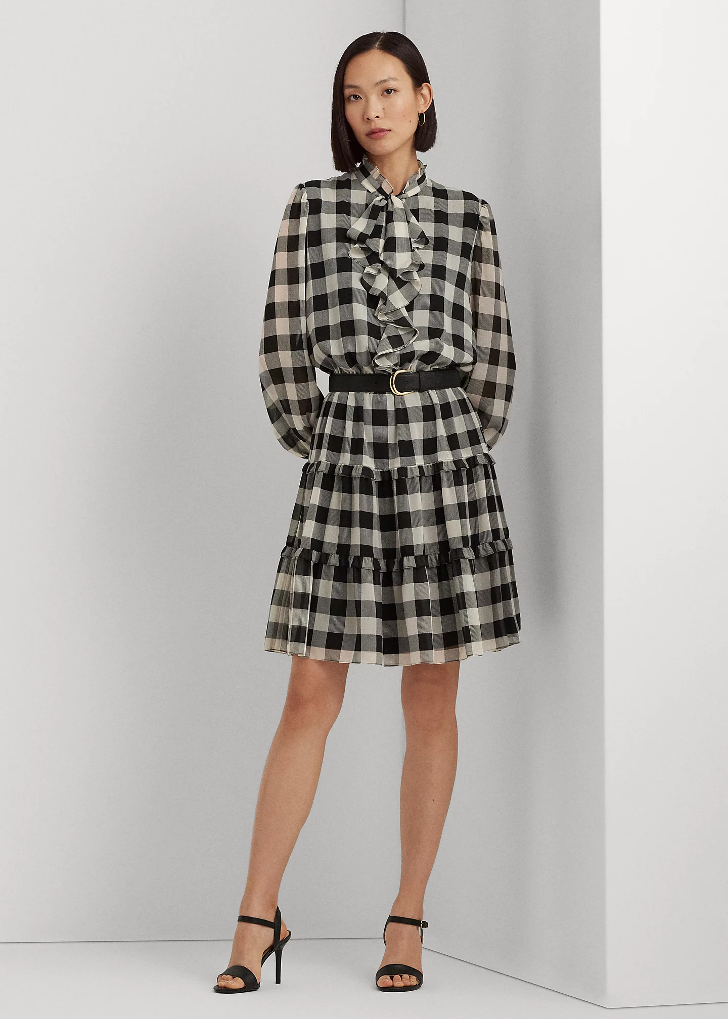 Buffalo Check Ruffled Georgette Dress