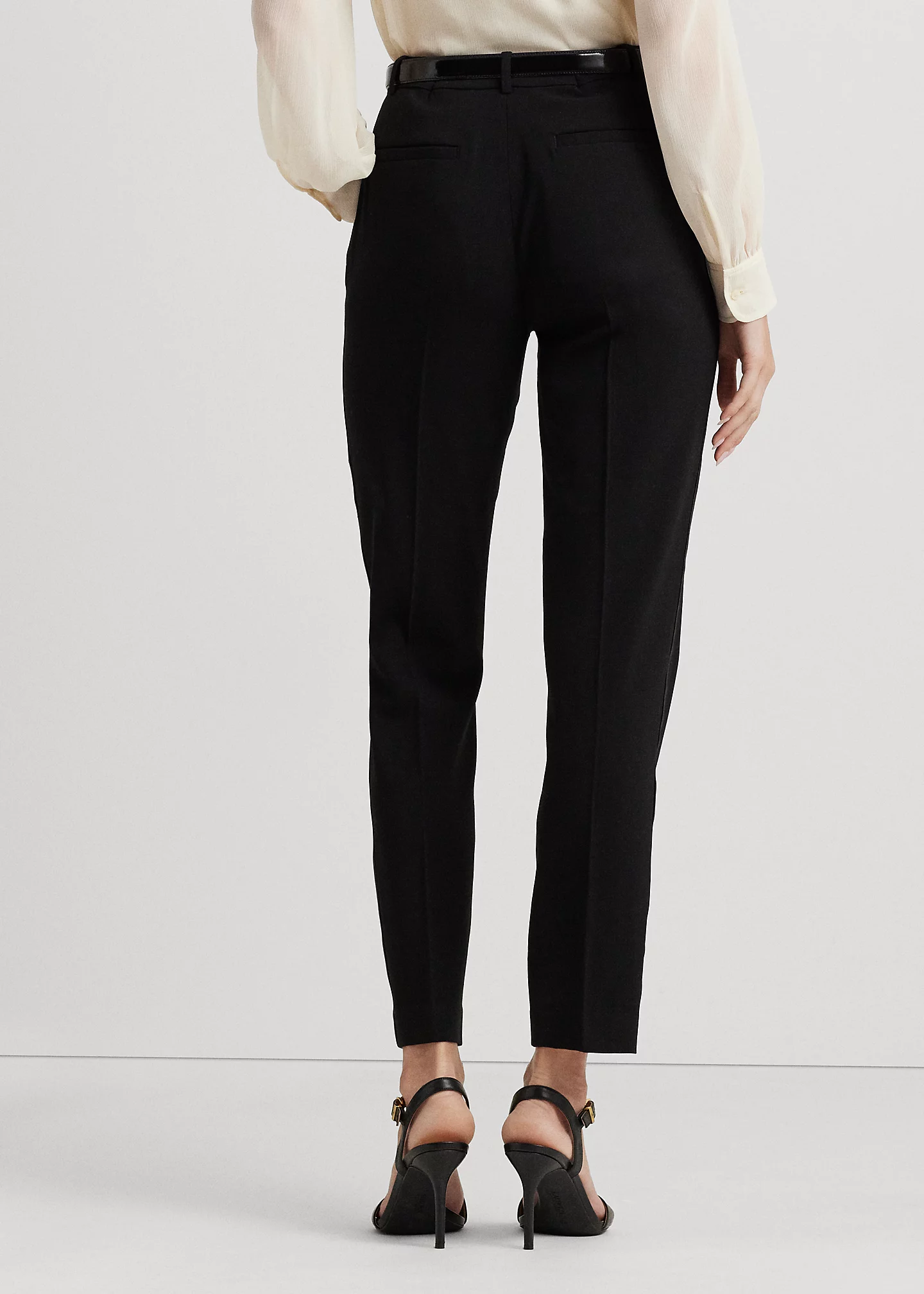 Satin-Stripe Wool Crepe Straight Pant
