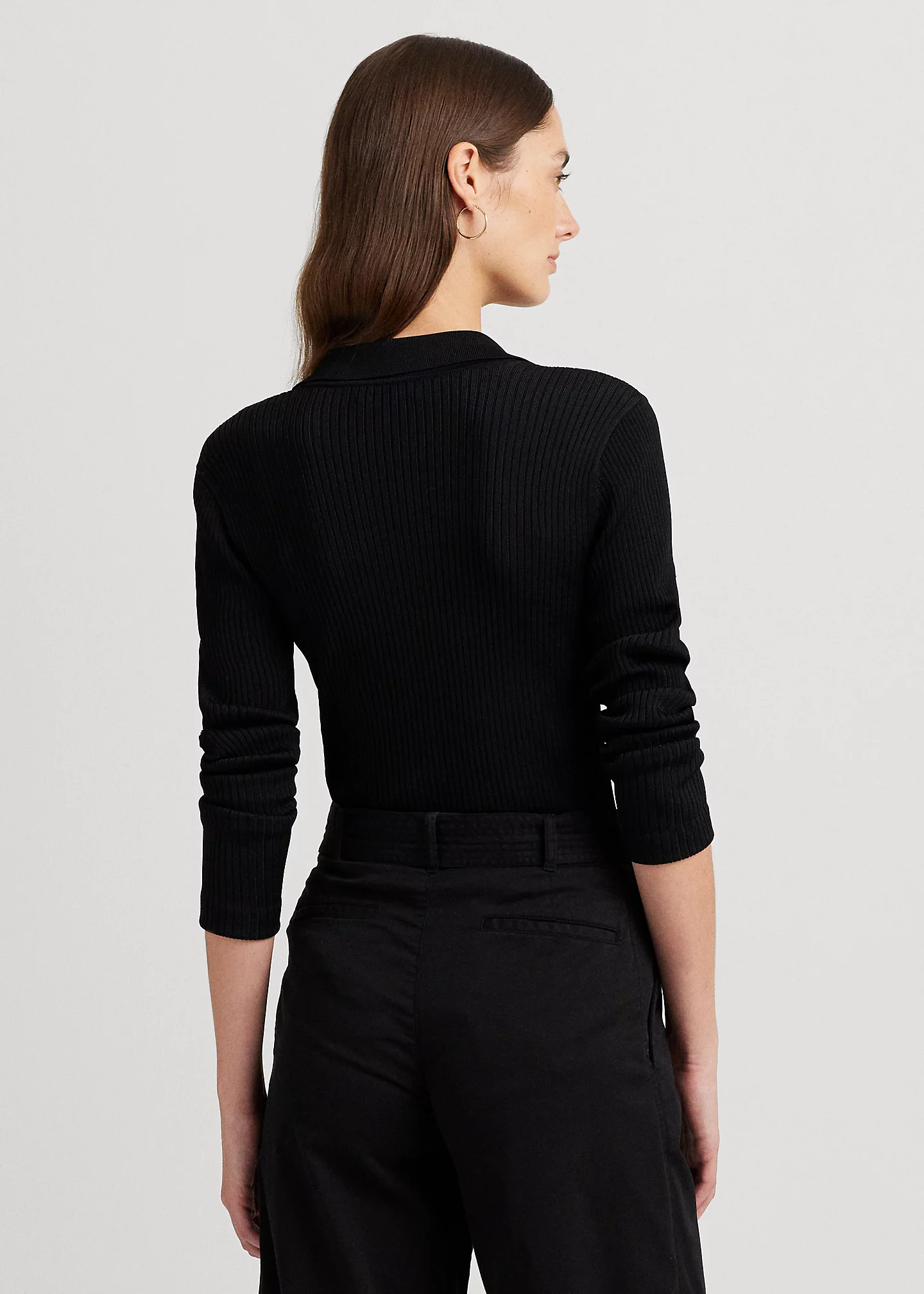 Rib-Knit Long-Sleeve Polo Cardigan