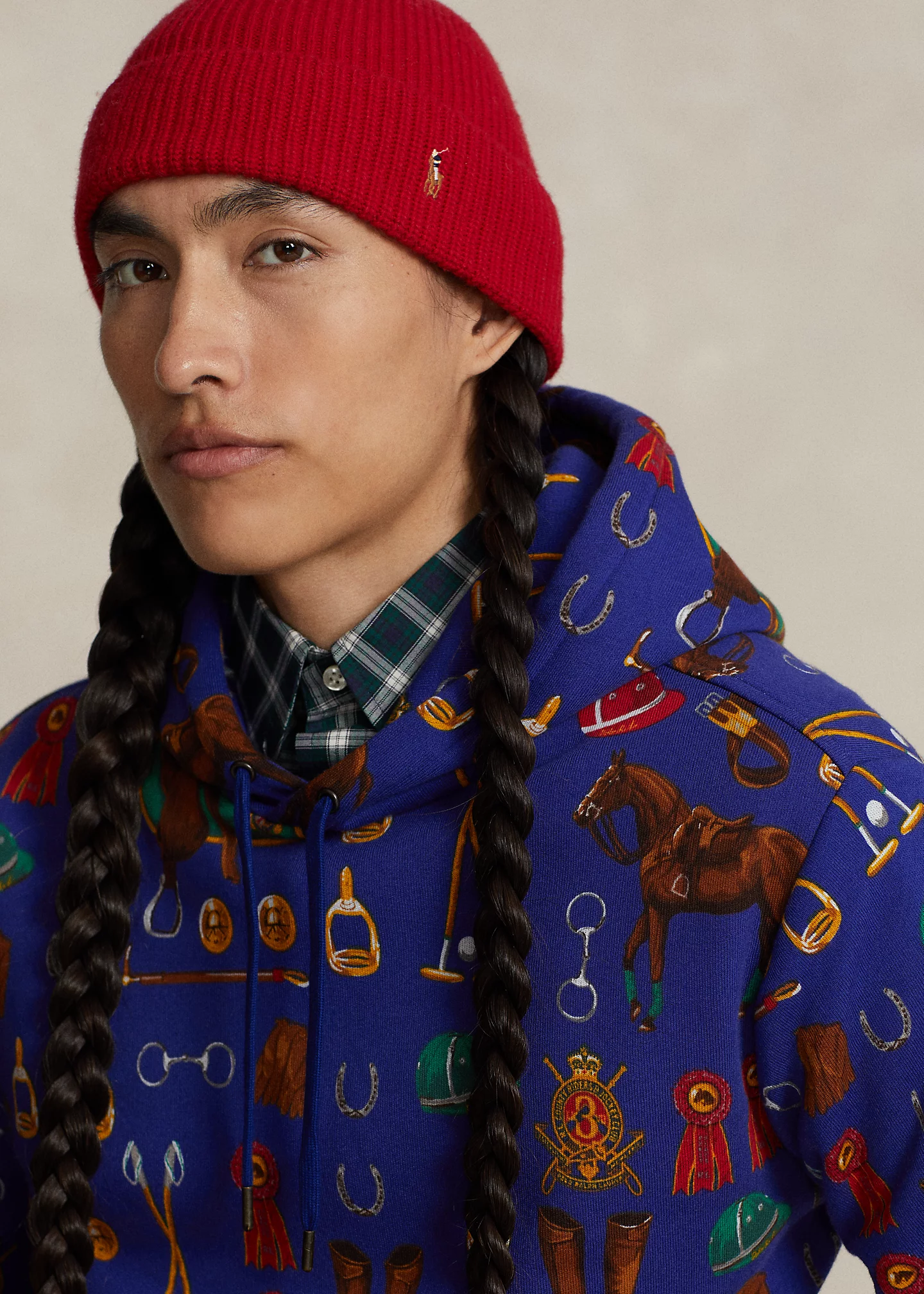 Equestrian-Print Fleece Hoodie
