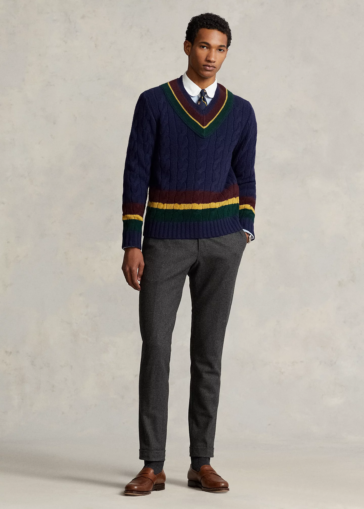 Cable-Knit Wool-Cashmere Cricket Sweater