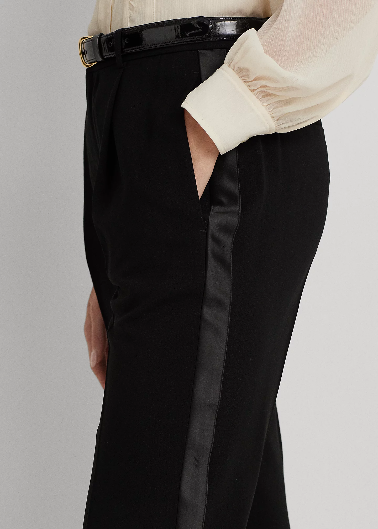 Satin-Stripe Wool Crepe Straight Pant
