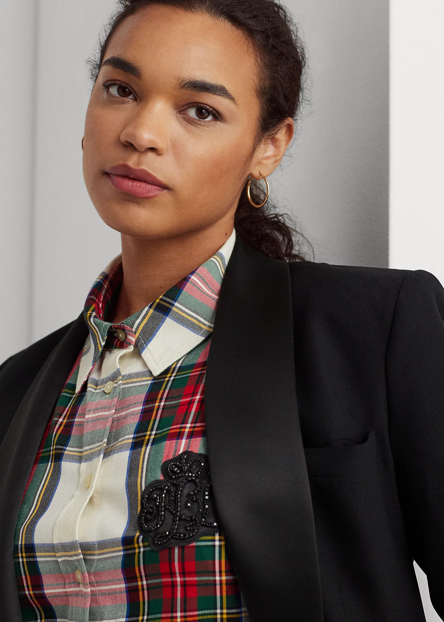 Satin-Trim Crepe Blazer