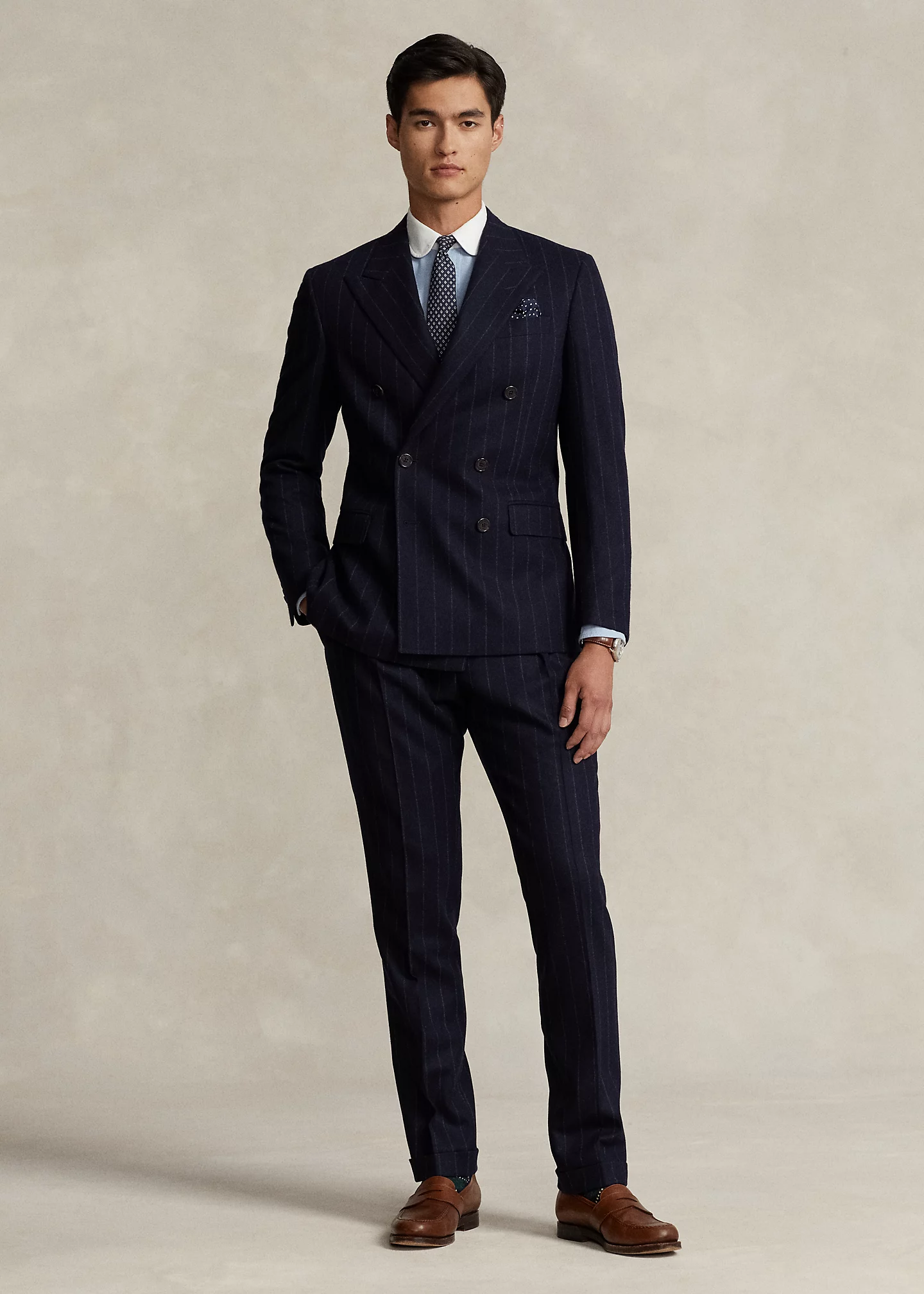 Polo Chalk-Stripe Wool Flannel Suit