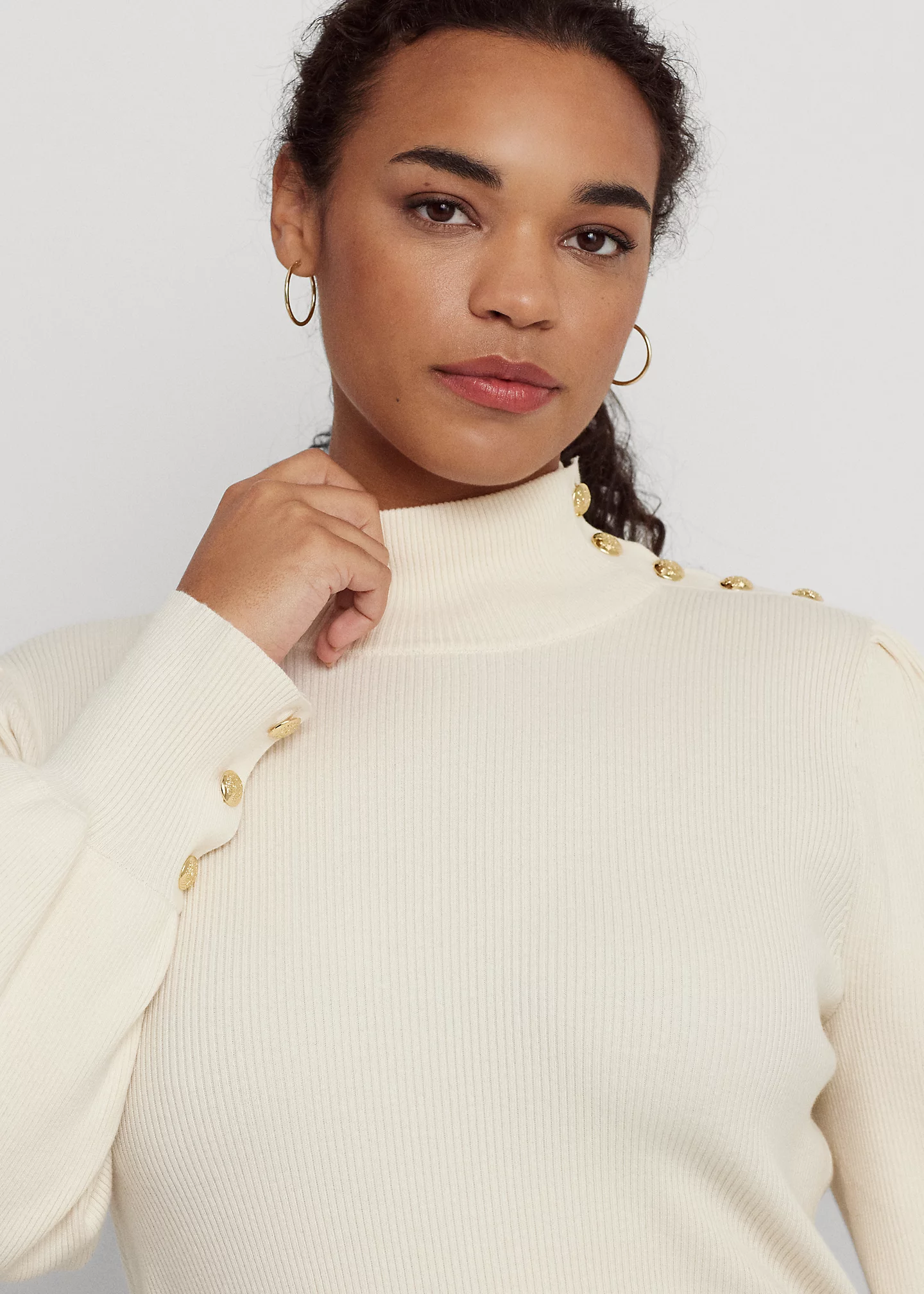 Button-Trim Mockneck Sweater