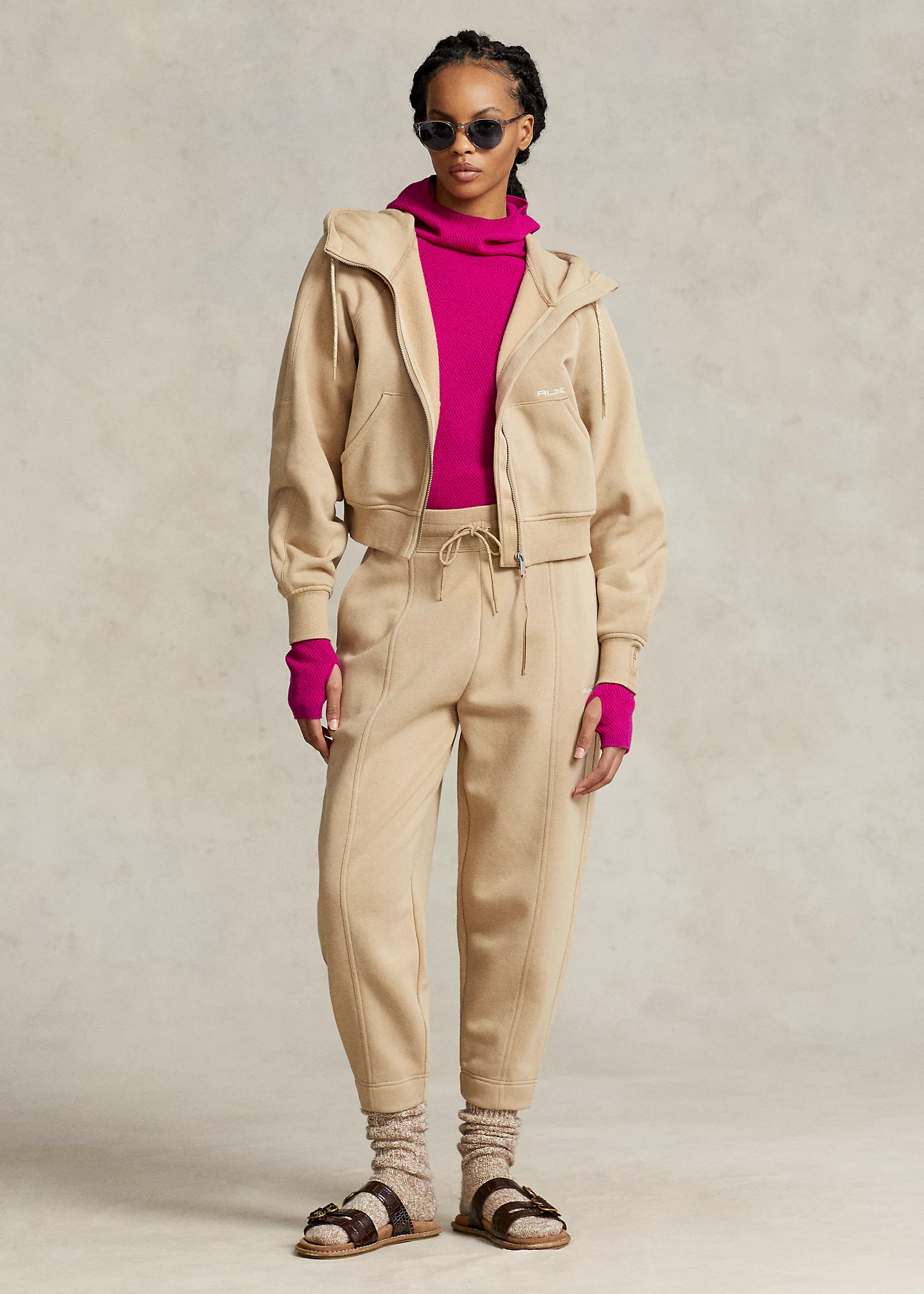 Fleece Full-Zip Dolman-Sleeve Hoodie