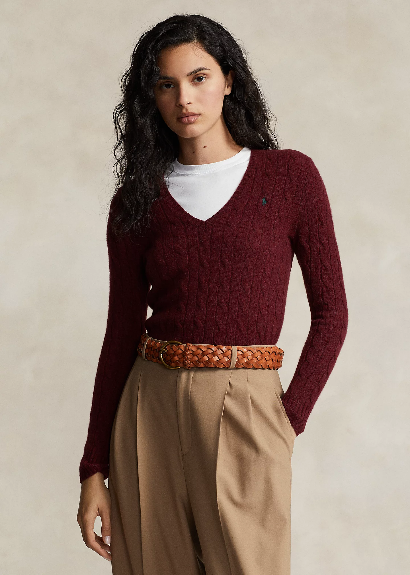 Cable-Knit Wool-Cashmere V-Neck Sweater