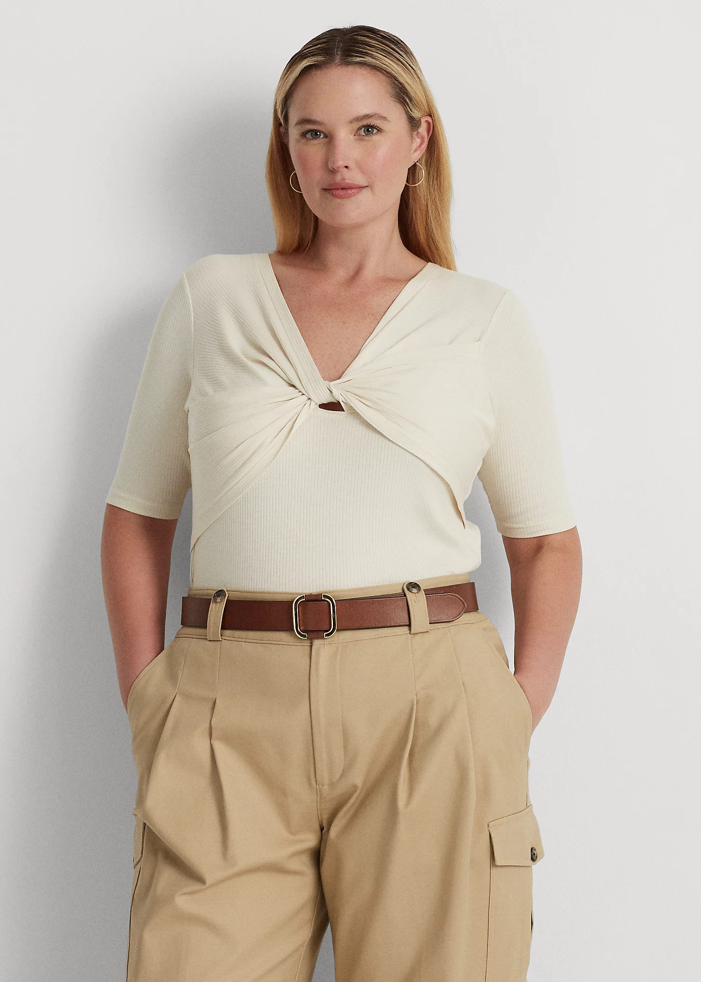 Twist-Front Rib-Knit Cotton-Blend Tee