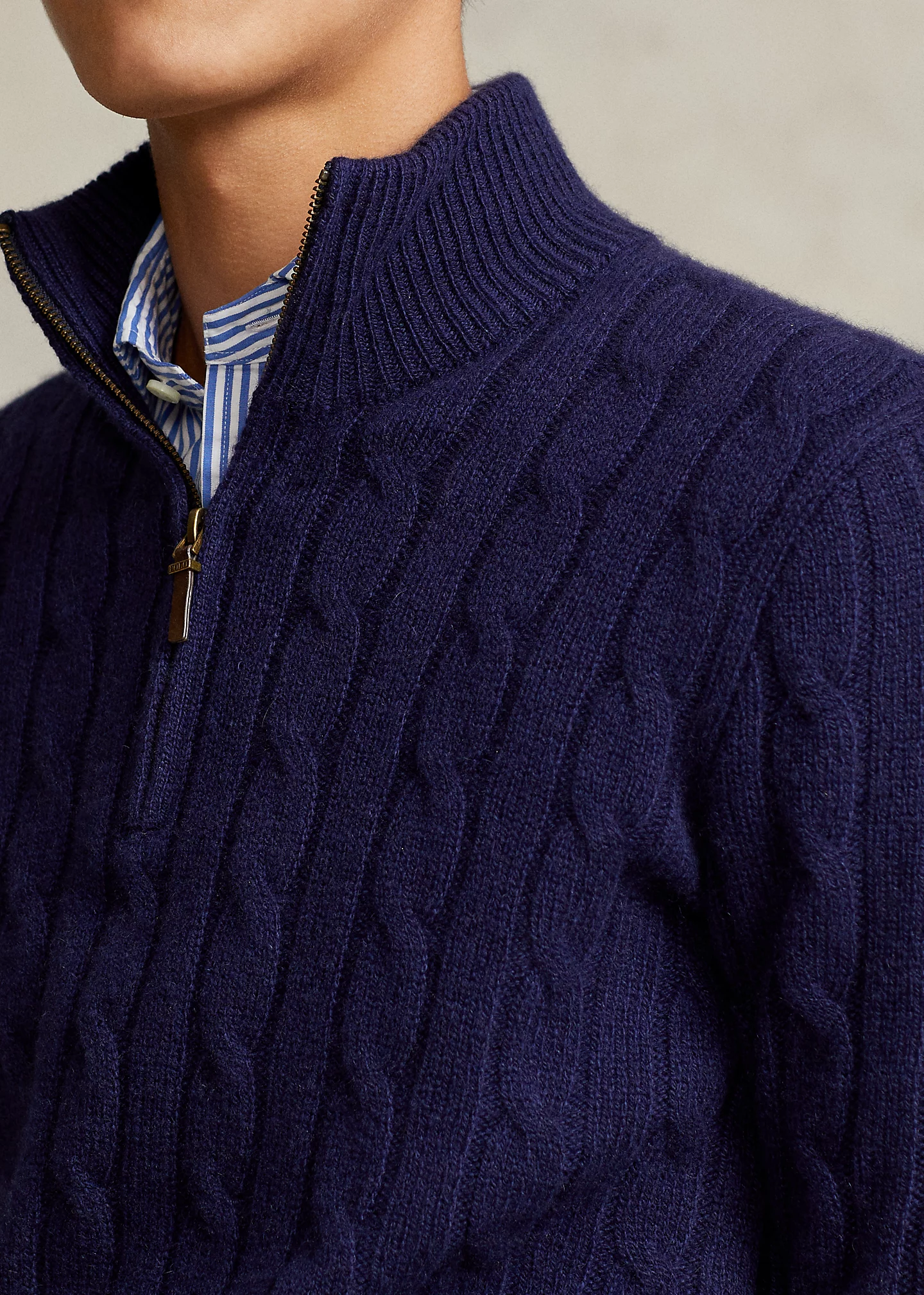 Cable-Knit Cashmere Quarter-Zip Sweater