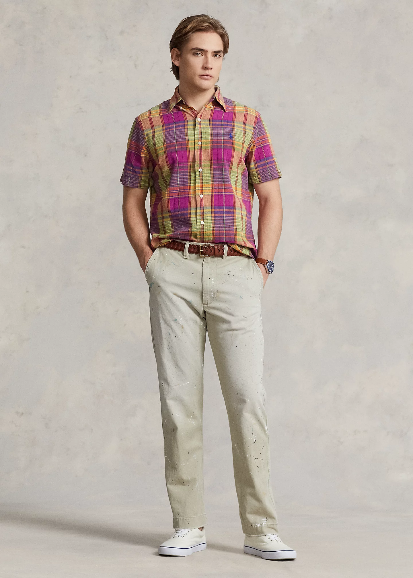 Classic Fit Plaid Linen-Cotton Shirt
