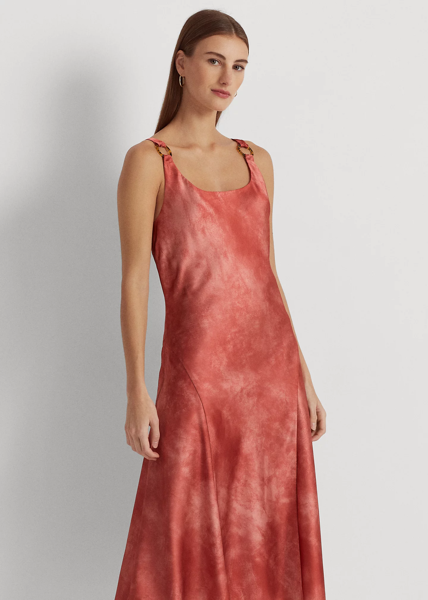 Tie-Dye-Print Ring-Trim Satin Dress