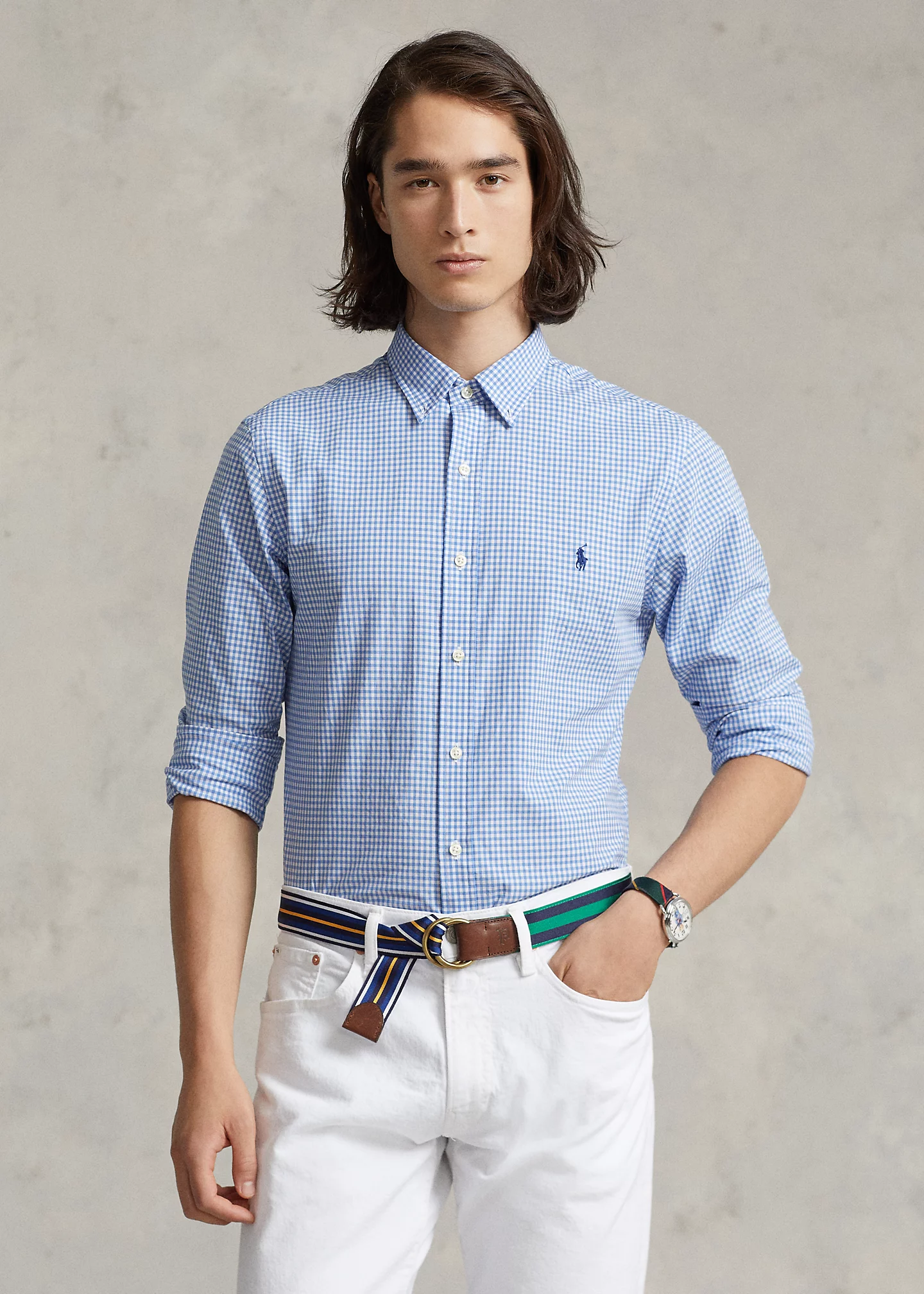 Slim Fit Gingham Stretch Poplin Shirt