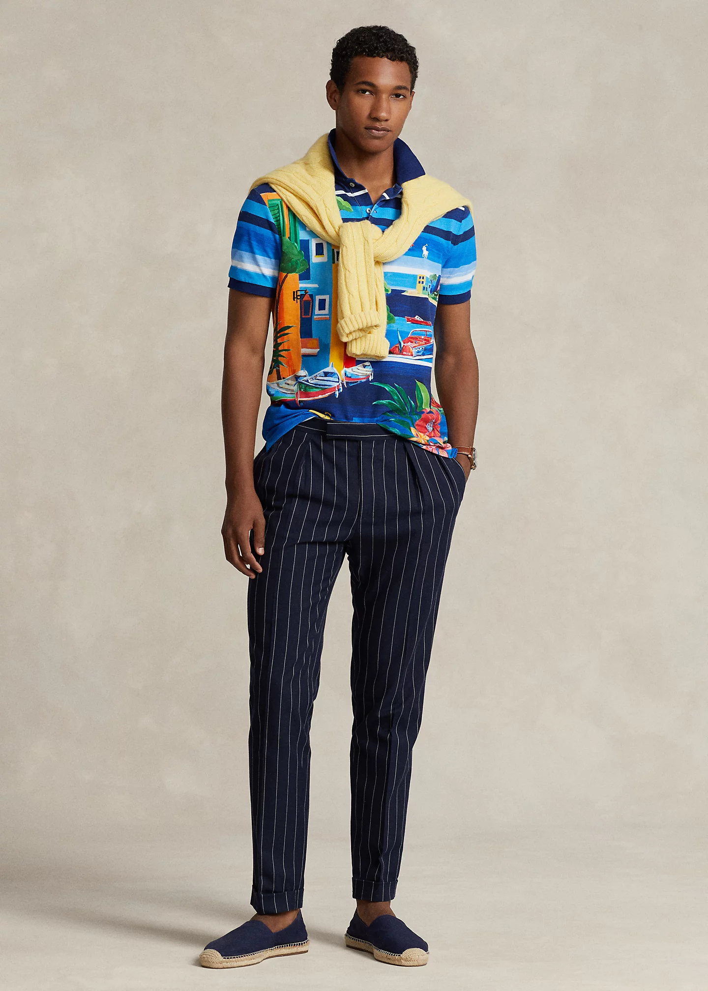 Classic Fit Print Mesh Polo Shirt